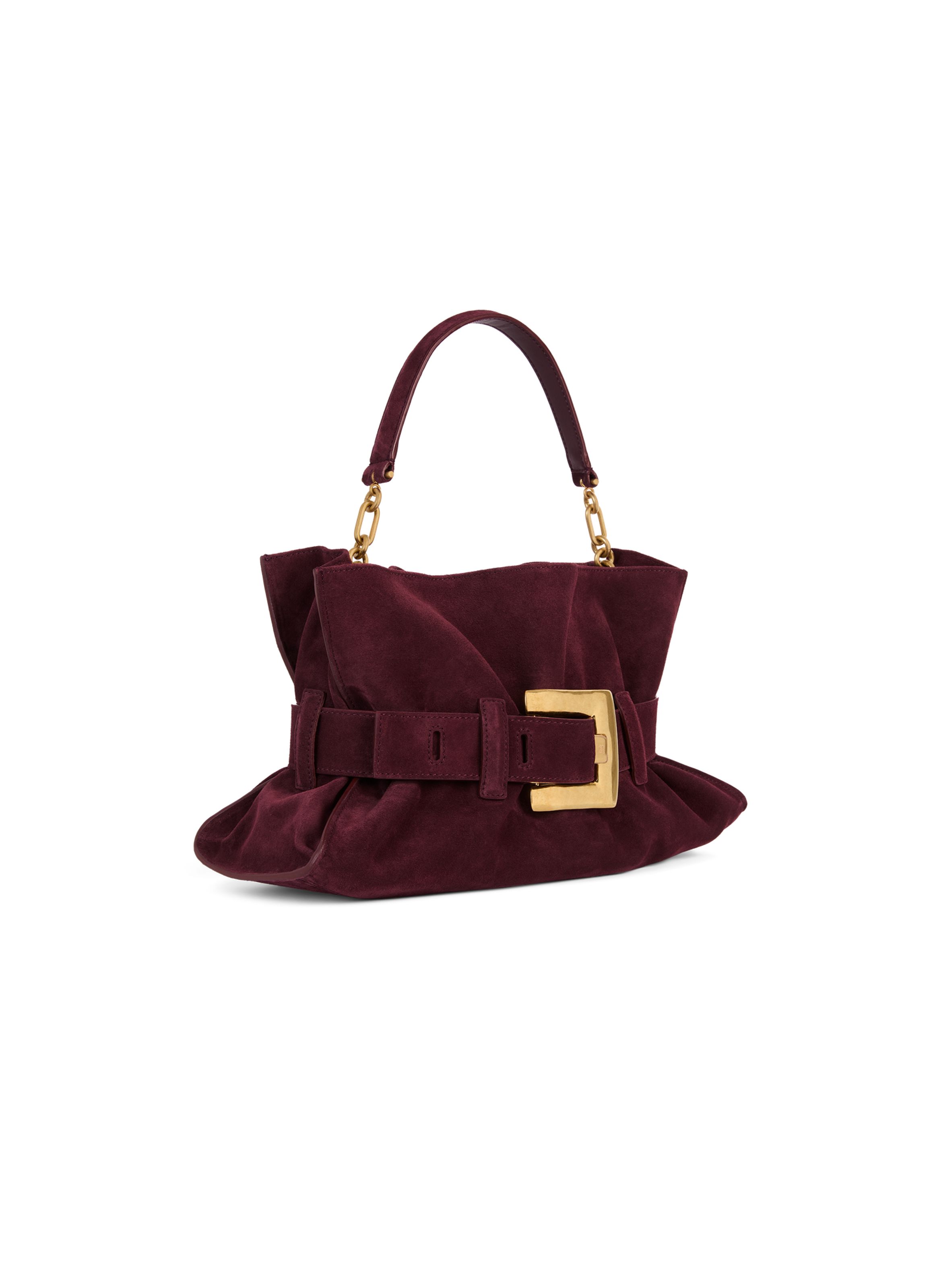 Sac anthem medium en cuir suédé BALMAIN Rouge