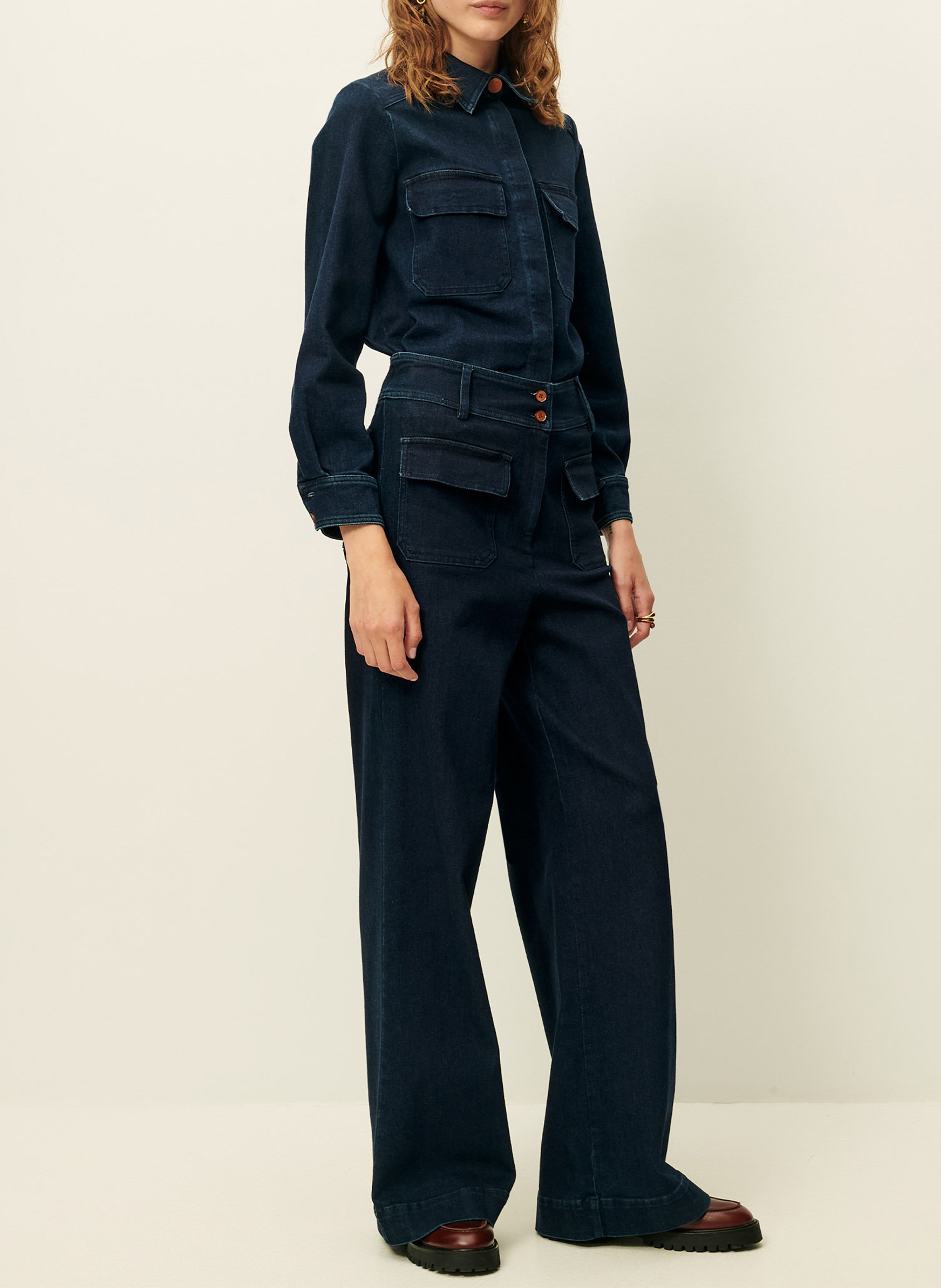 Veste courte droite en denim de coton léger guggen SESSUN Bleu