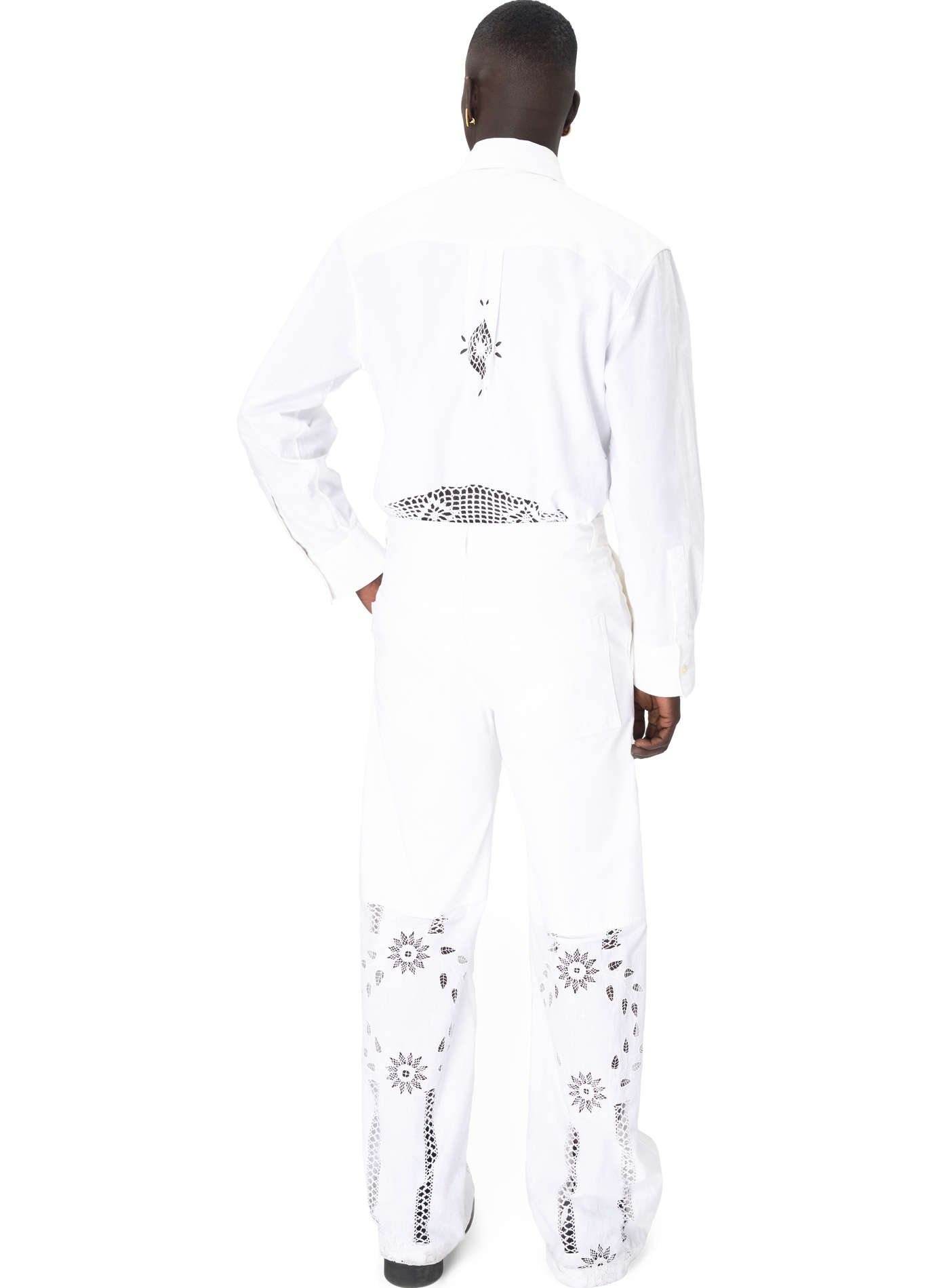 Pantalon large en upcyclé household linen unisexe MARINE SERRE Blanc