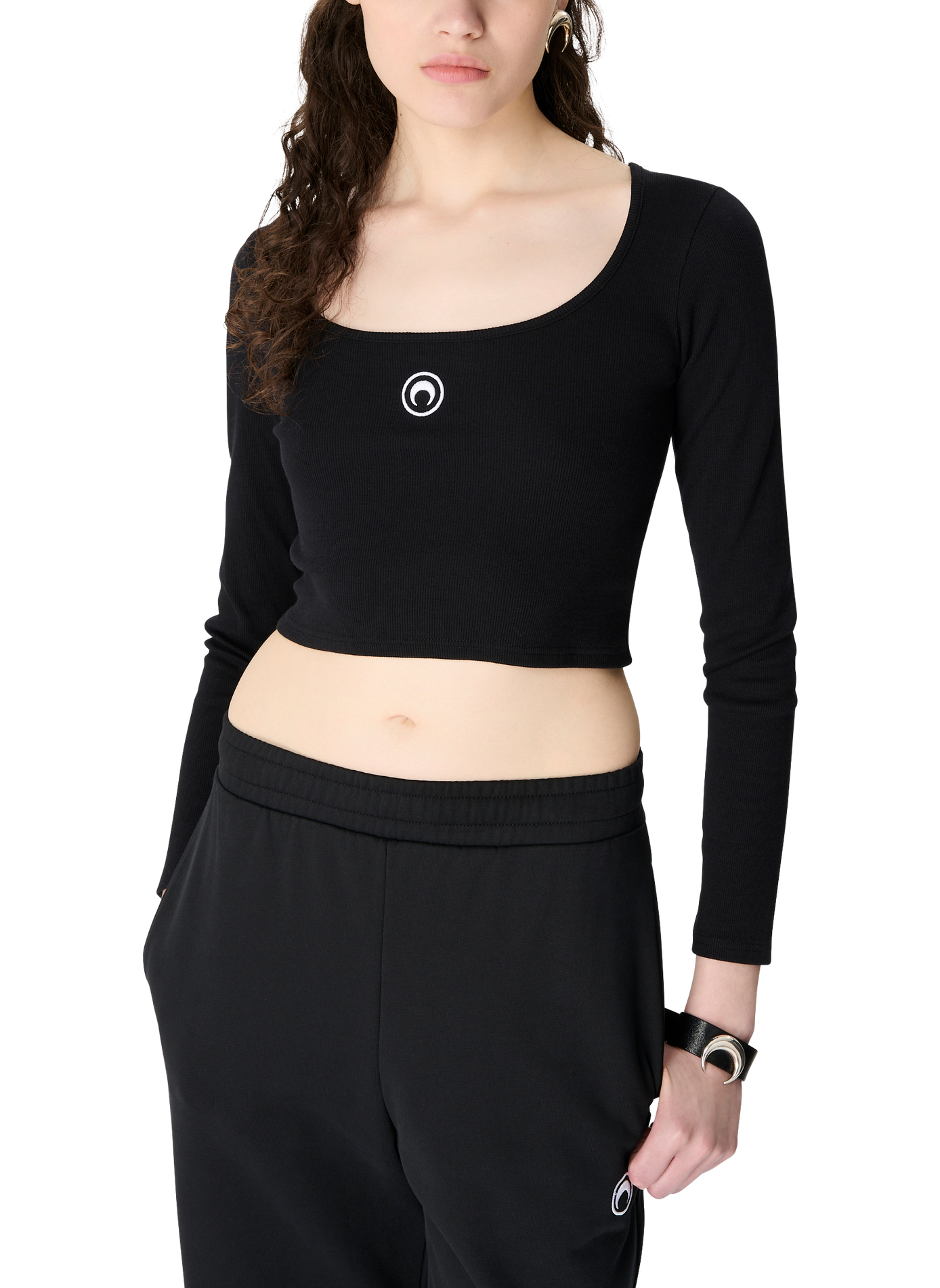 Top col rond manches longues jersey logo moon MARINE SERRE Noir