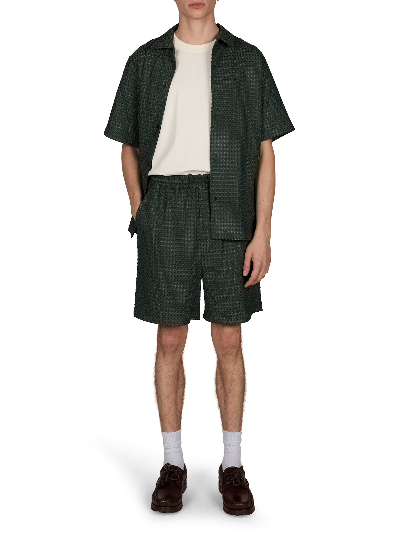 Straight jacquard cotton shirt LES DEUX Green