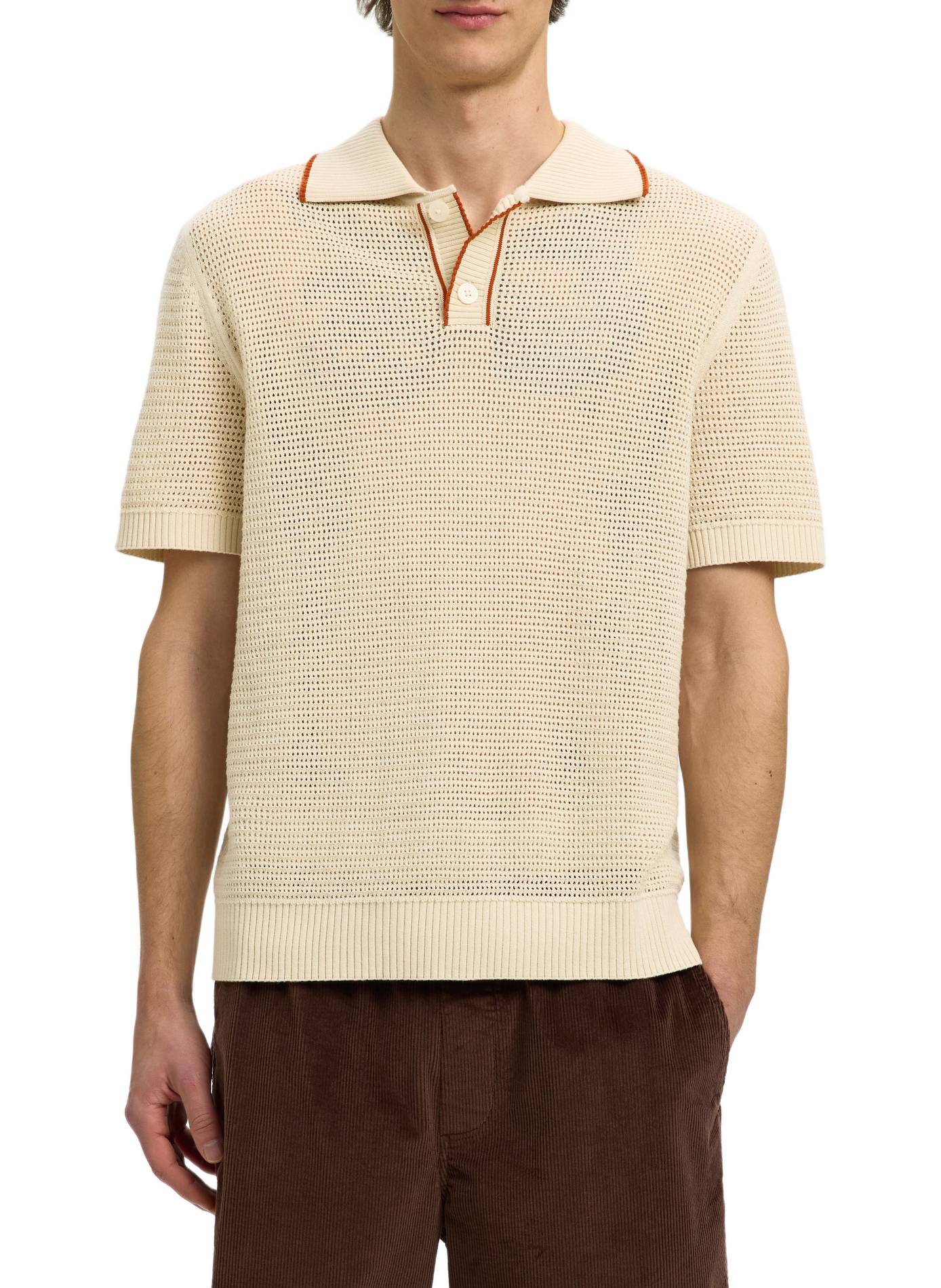 Short sleeve cotton polo shirt SELECTED Beige