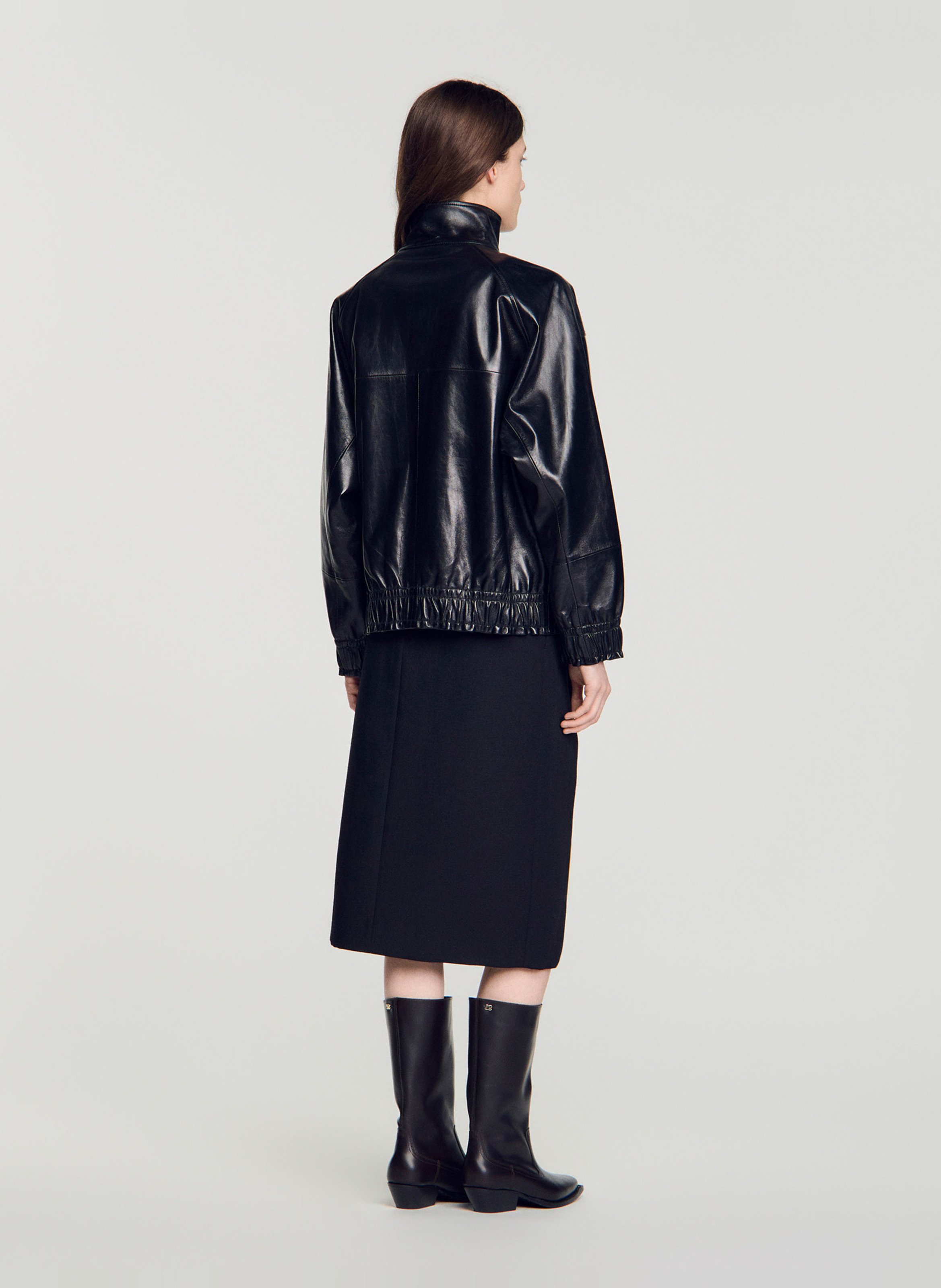 Blouson oversize en cuir SANDRO Noir