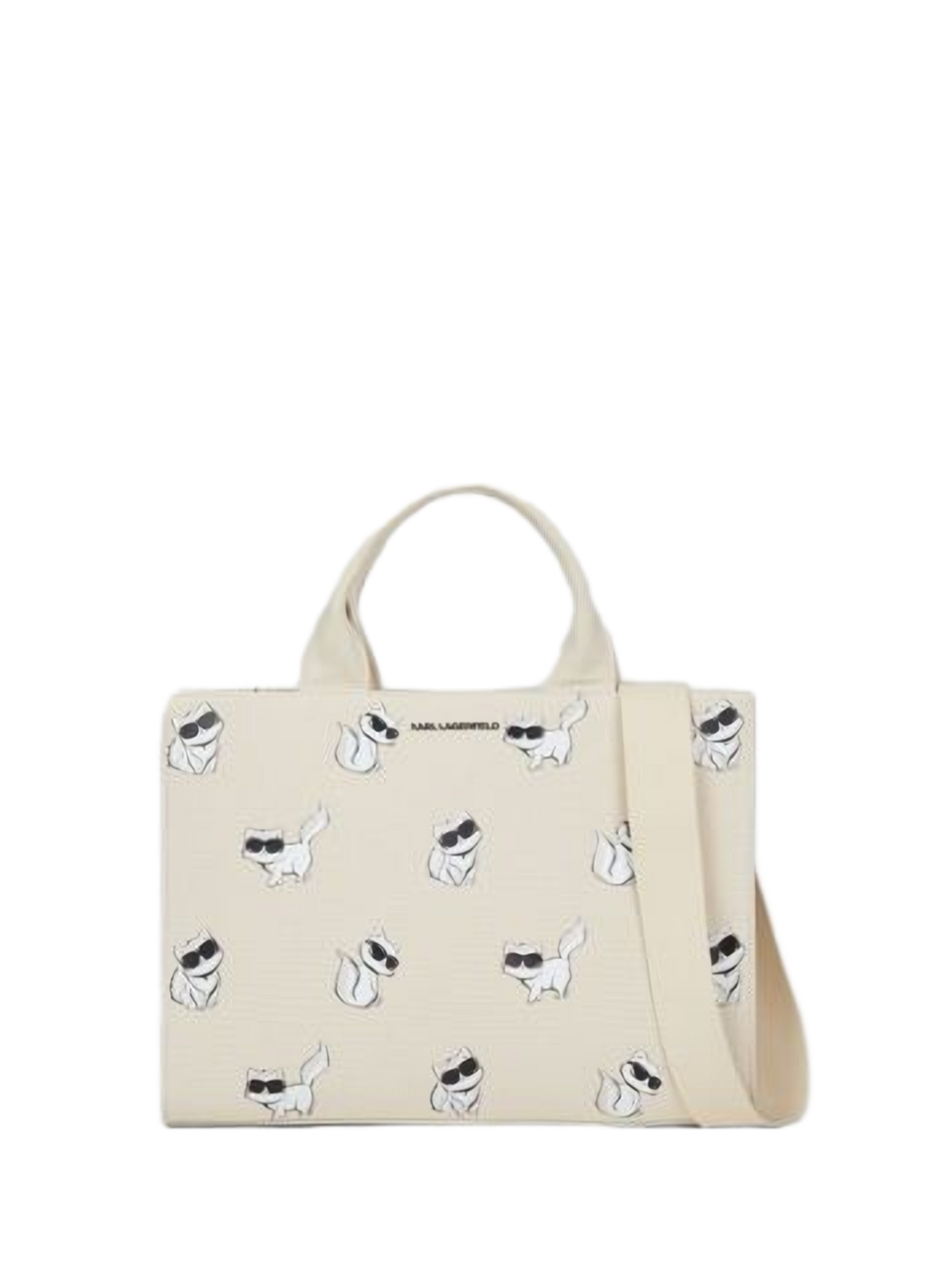 Sac cabas en coton imprimé IKON CHOUPETTE MD SQUARE TOTE KARL LAGERFELD Beige