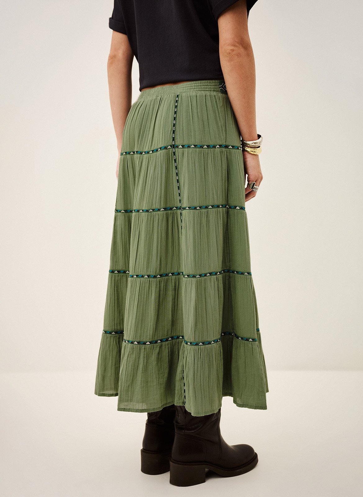 Jupe longue évasée à broderies paloma BA&SH Vert