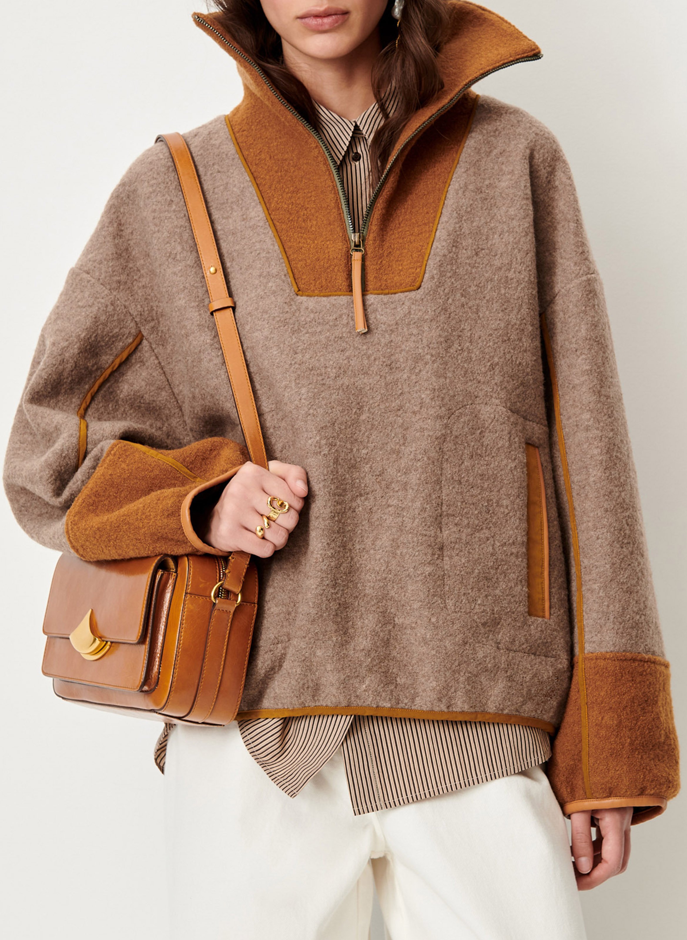 Veste droite col camionneur en laine costwelle SESSUN Marron