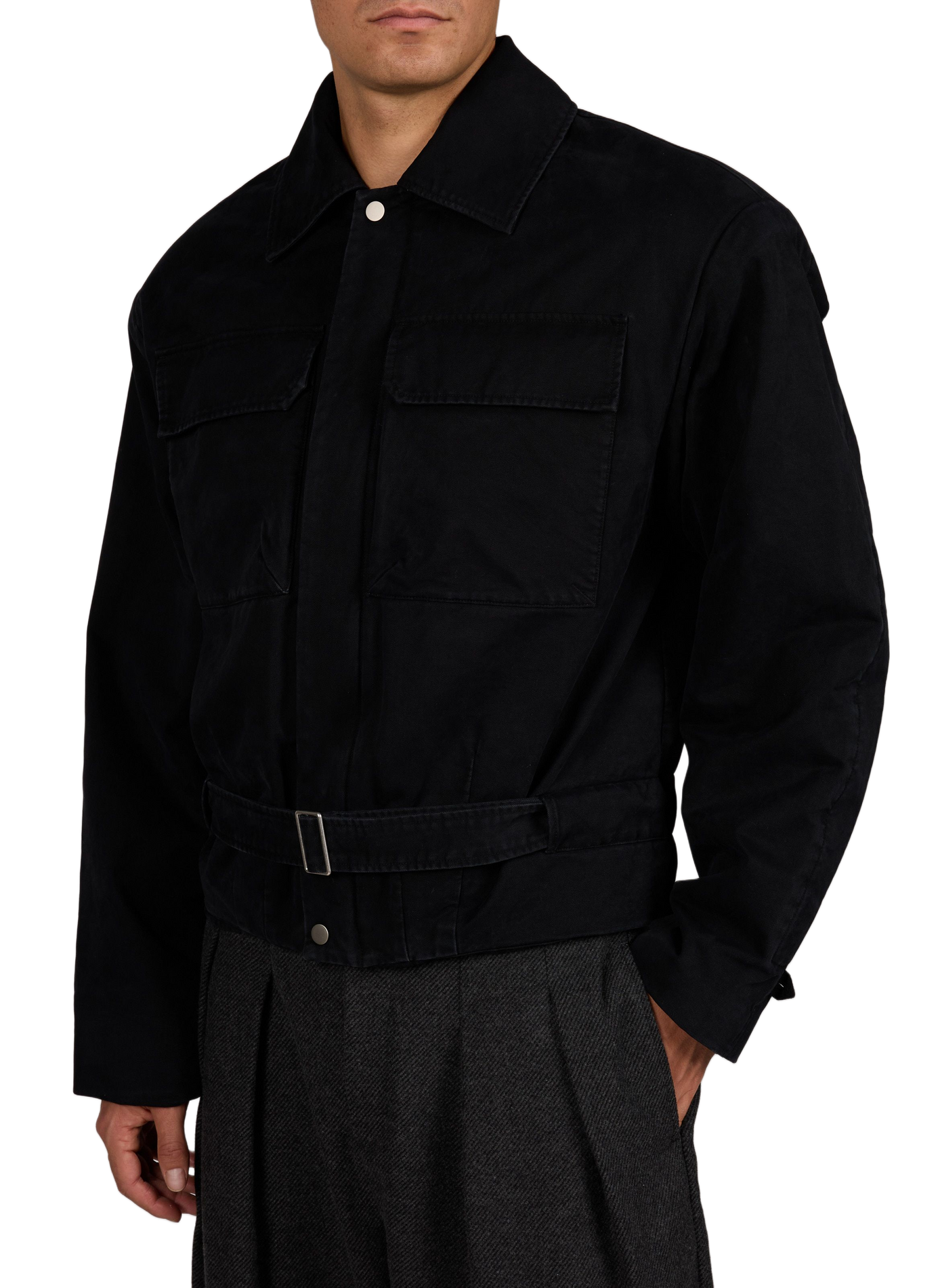 Straight cotton jacket with belt detail ENTIRE STUDIOS Black