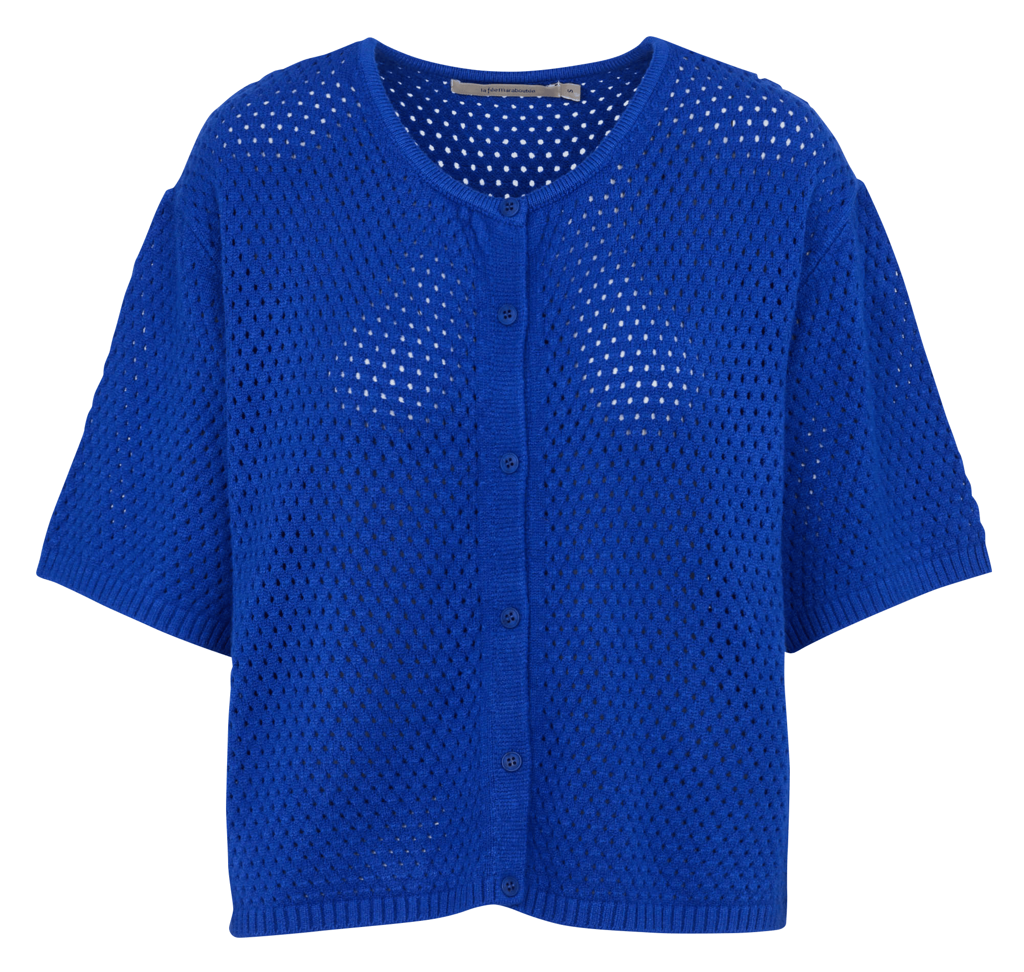 Ruimvallend vest met ronde hals in opengewerkt breisel LA FEE MARABOUTEE Blauw