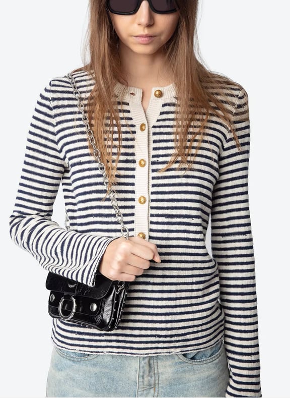 Pull boutonné rayé en coton mélangé mandala Bleu by ZADIG&VOLTAIRE ZADIG&VOLTAIRE Pull boutonné rayé en coton mélangé mandala Bleu