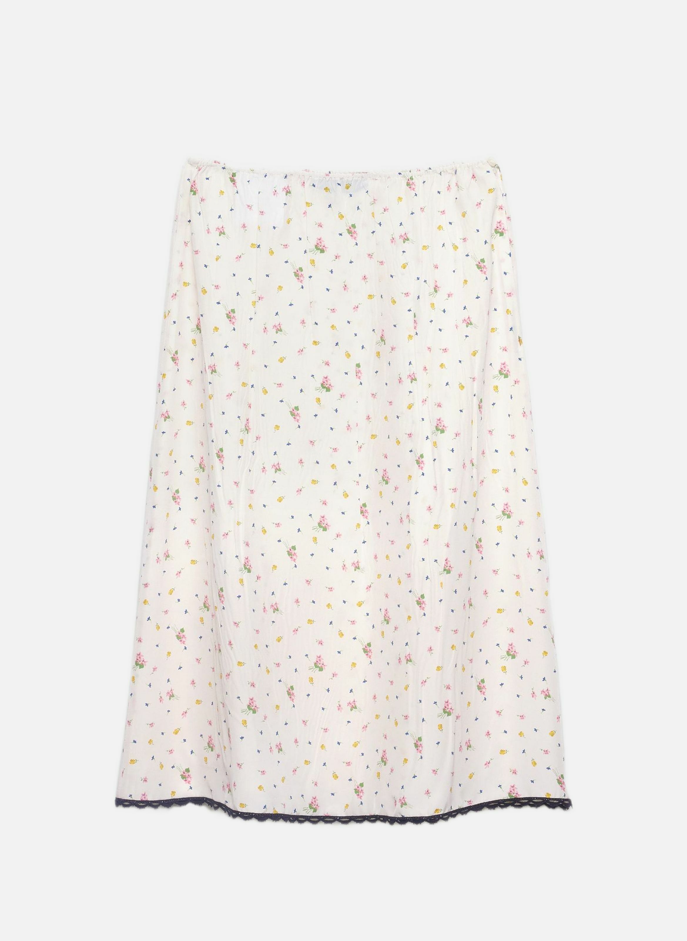 Jupe en pongé à imprimé fleurs PRADA Blanc