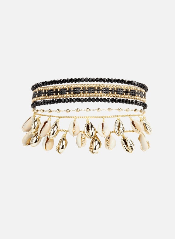 Bracelet manchette multiliens avec coquillages samoa Noir by HIPANEMA HIPANEMA Bracelet manchette multiliens avec coquillages samoa Noir