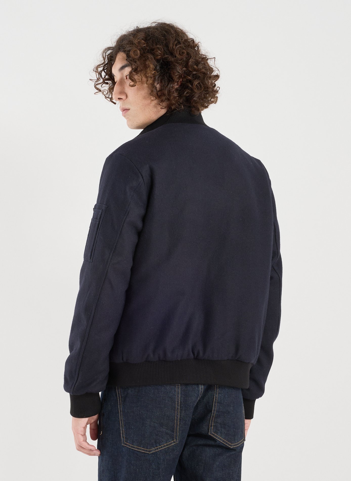 Blouson uni en laine mélangée BOMBERS ORIGINAL Bleu