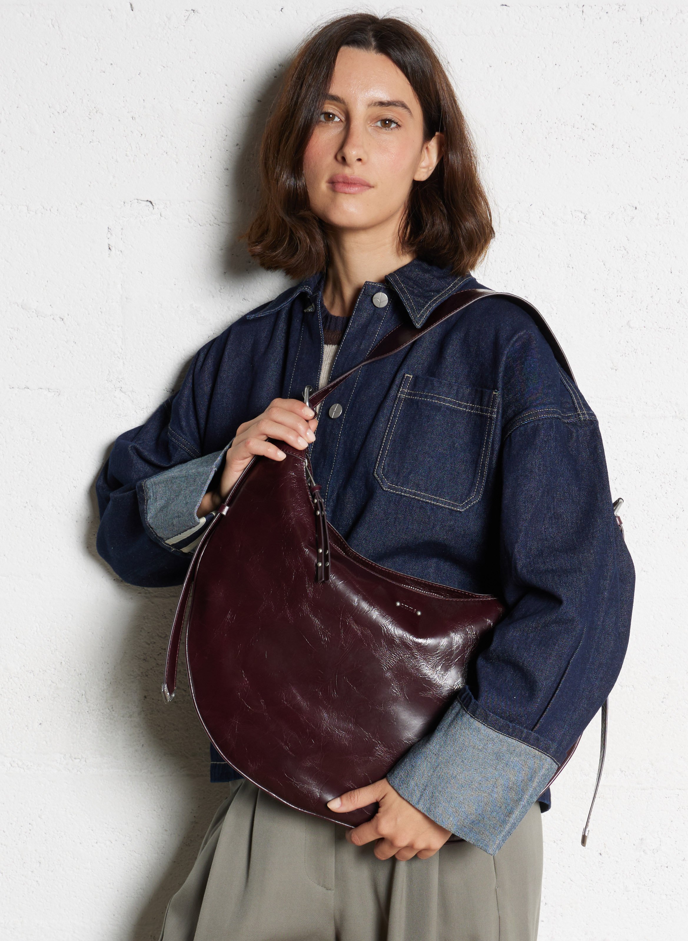 Sac demi-lune en cuir allane IKKS Violet