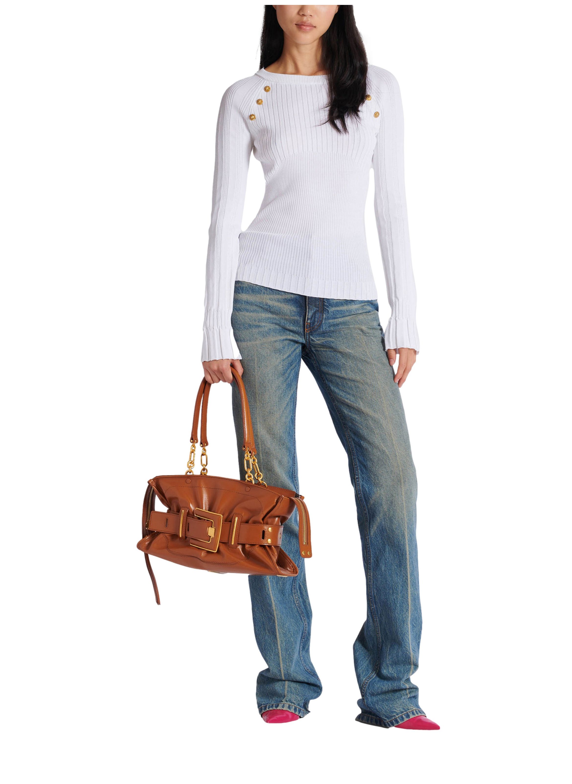 Sac anthem en cuir de veau BALMAIN Marron