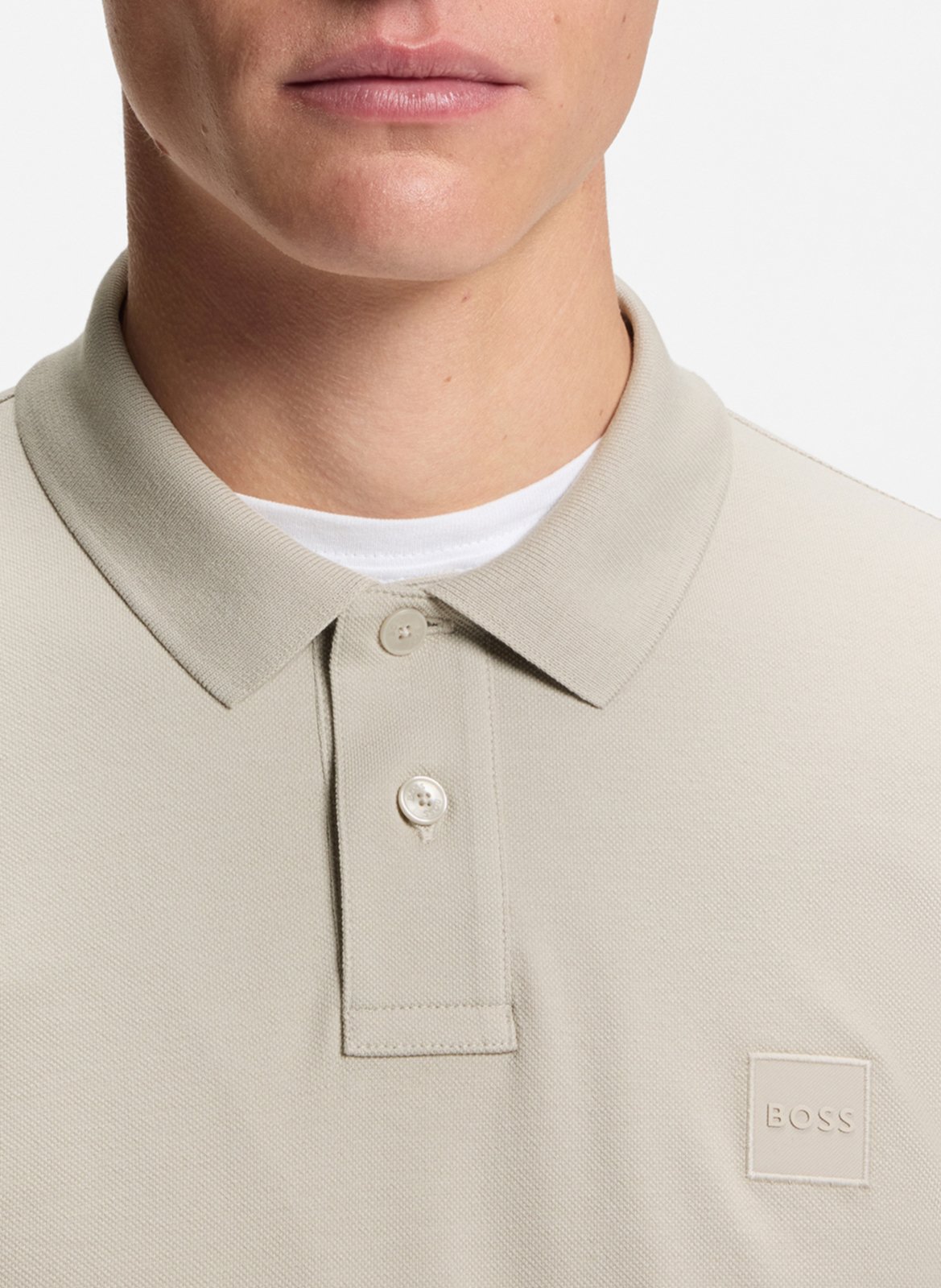 Polo à manches longues regular-fit en coton mélangé BOSS Argent