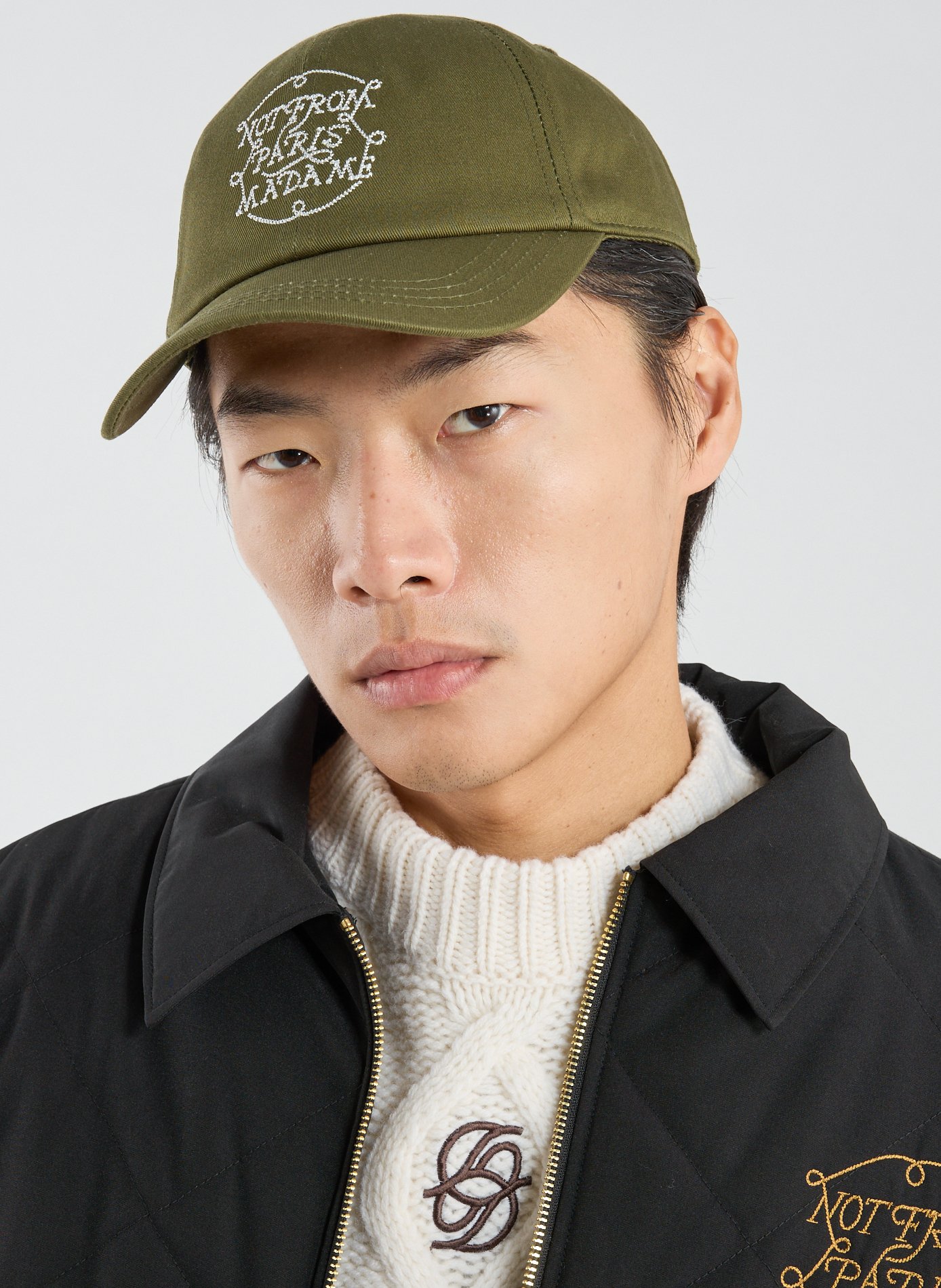 Embroidered Logo Slogan Cap DROLE DE MONSIEUR Khaki
