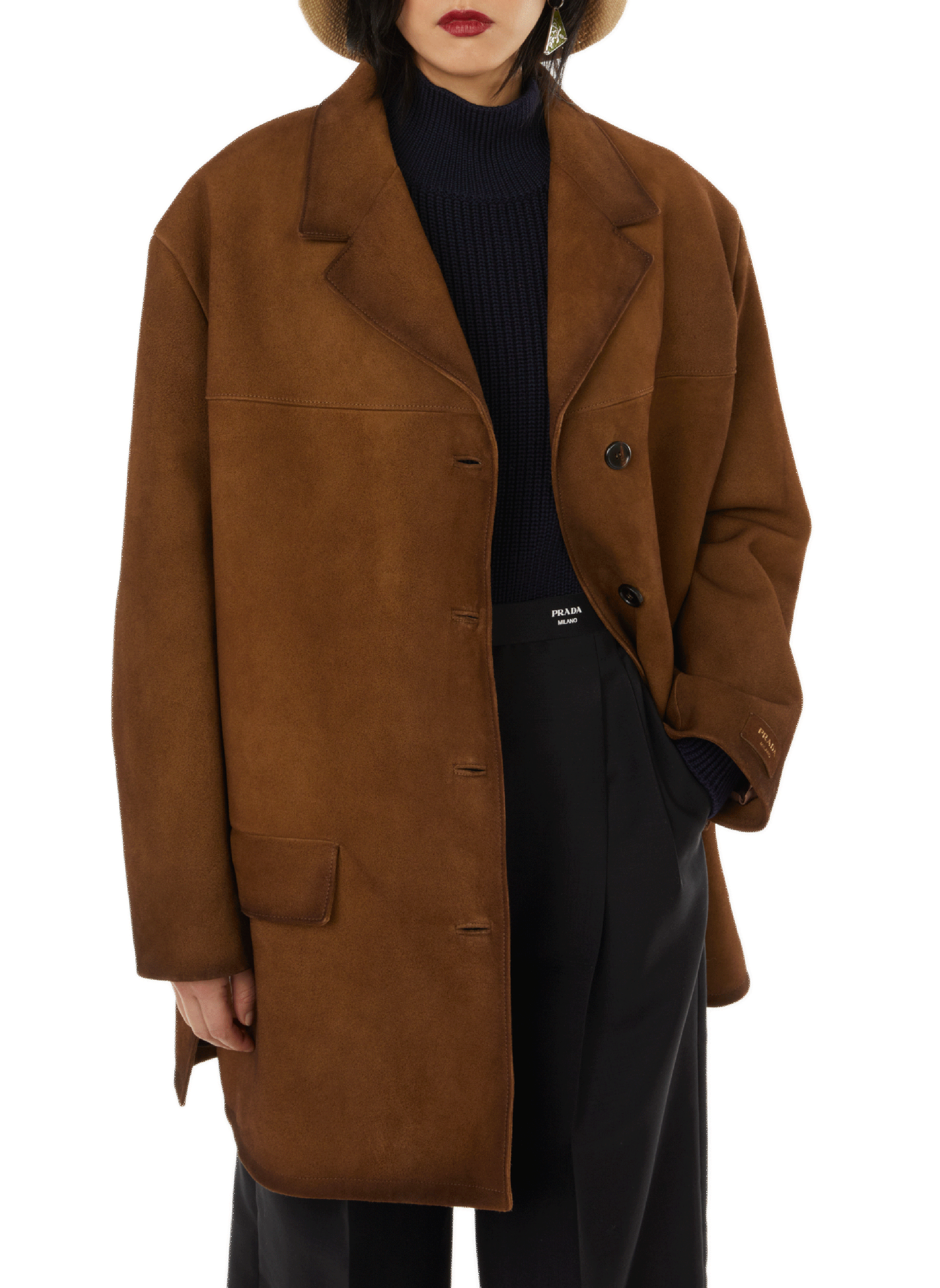 PRADA Lambskin leather coat Brown