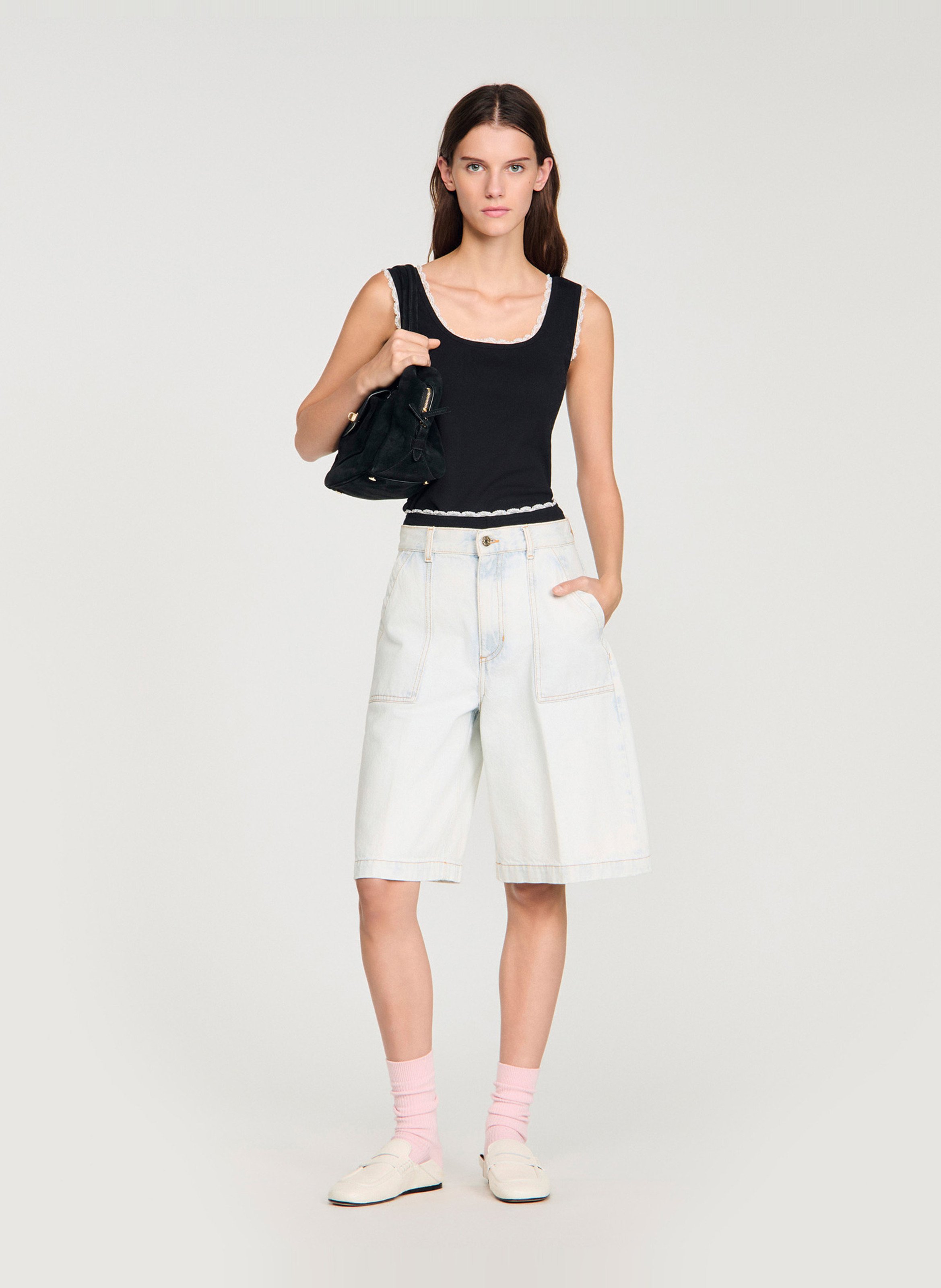 Top col rond  en coton SANDRO Noir