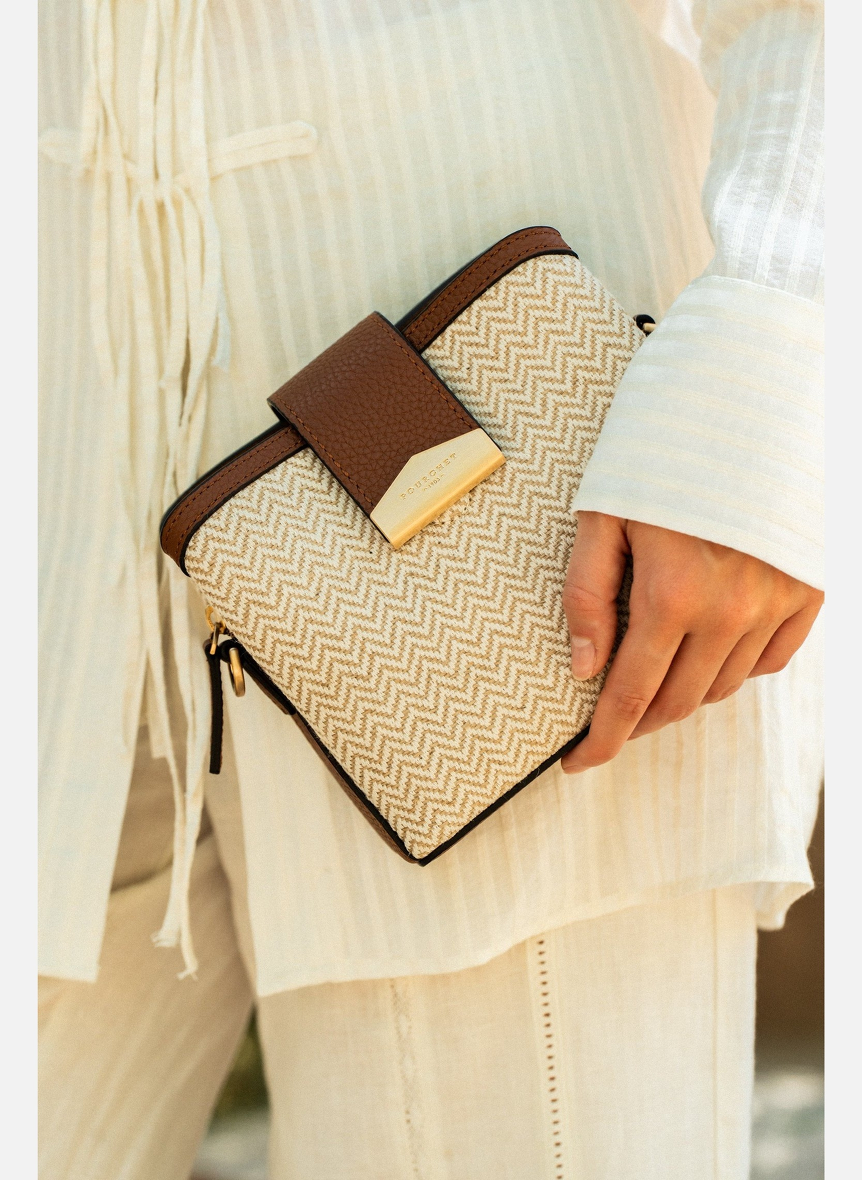 Cavalcade chevron | sac porté épaule POURCHET Doré