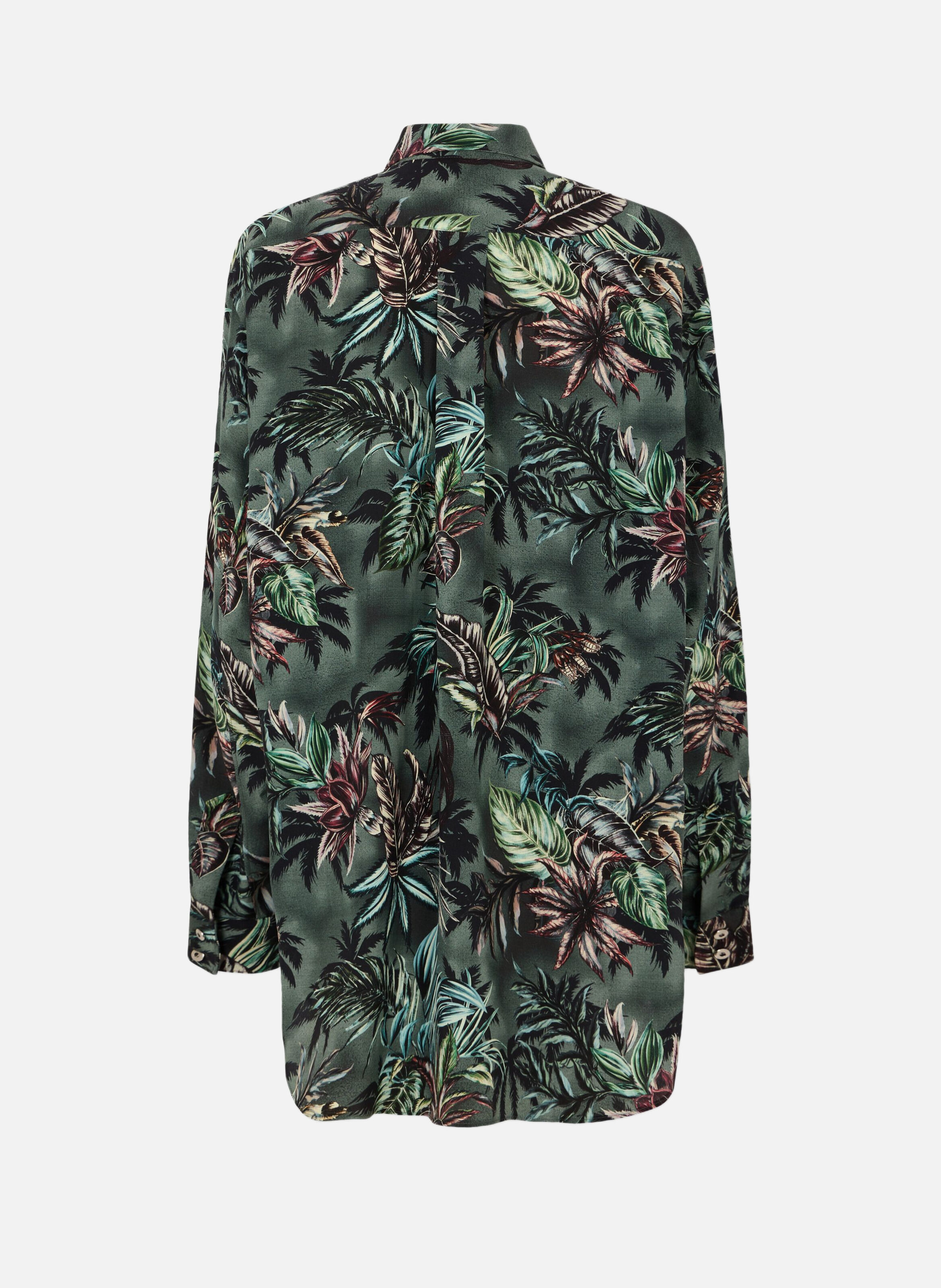 Chemise oversize en crêpe de soie imprimé floral RABANNE Vert
