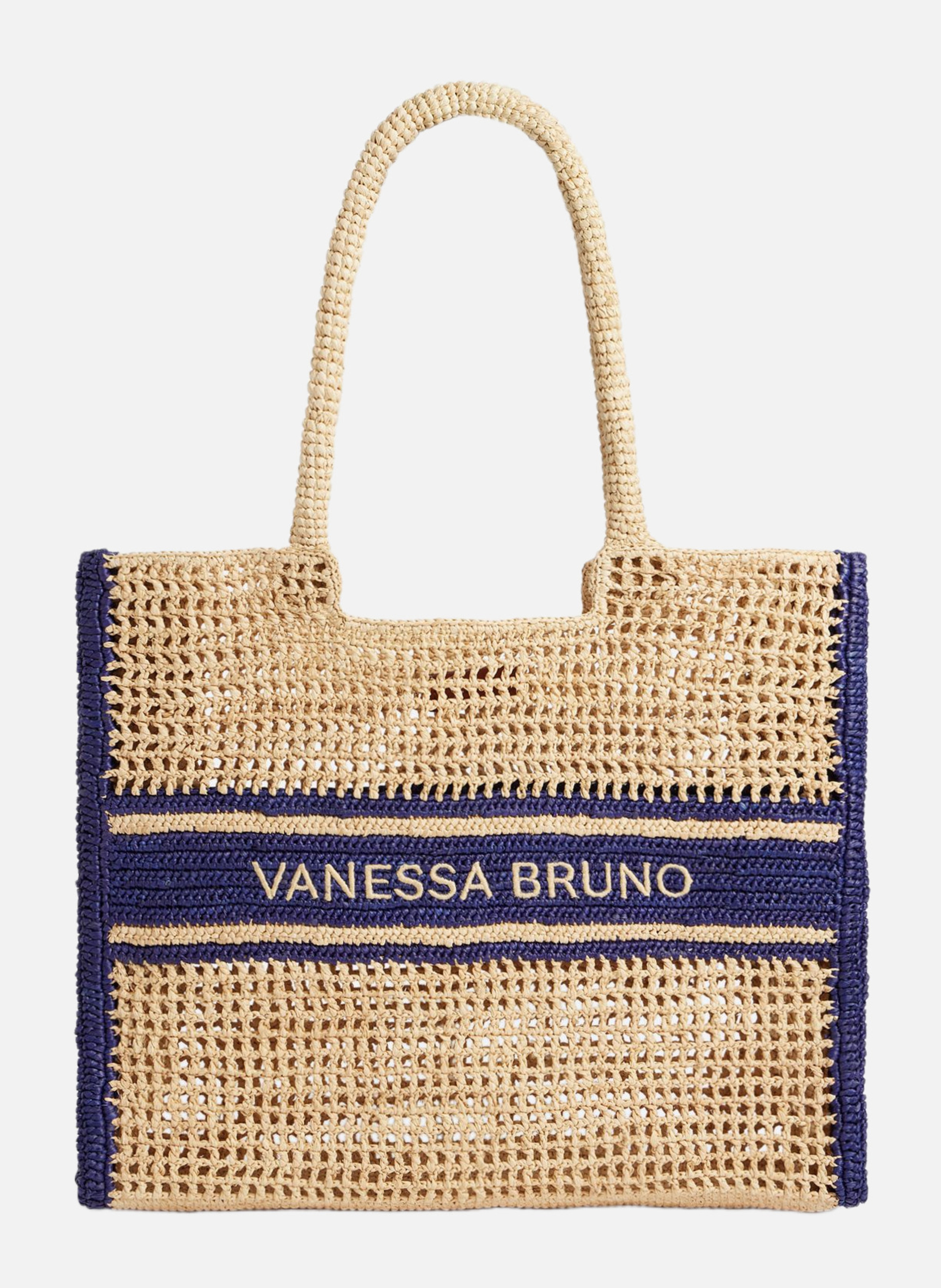 Grand panier en raphia avec rayures VANESSA BRUNO Bleu