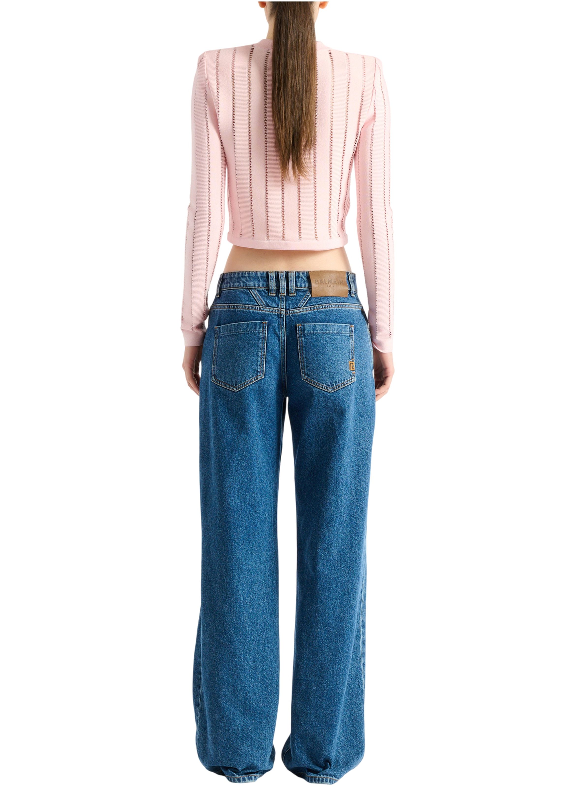 Cardigan court en maille fléchage BALMAIN Rose