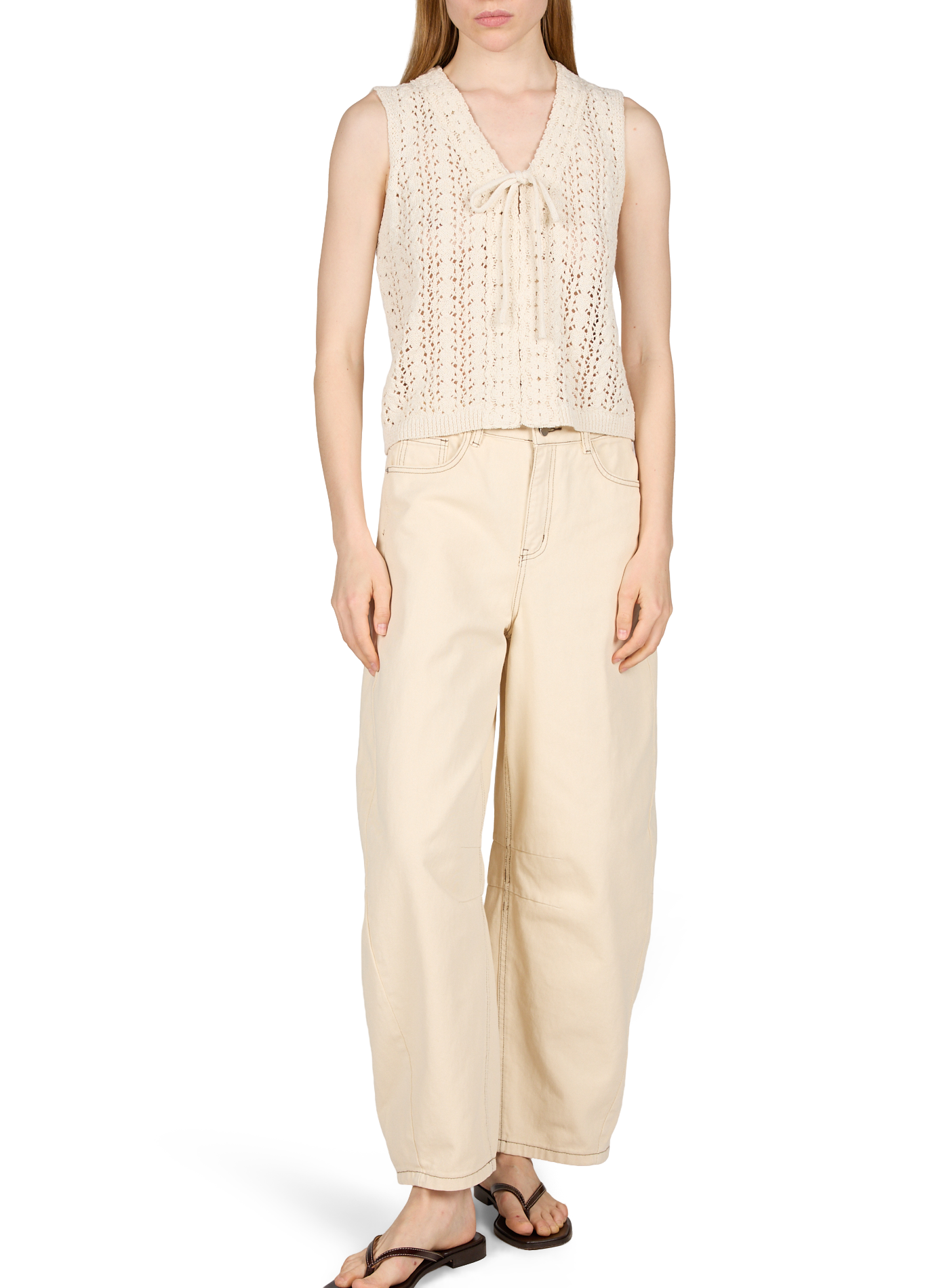 Top in mixed cotton knit OBJECT Beige