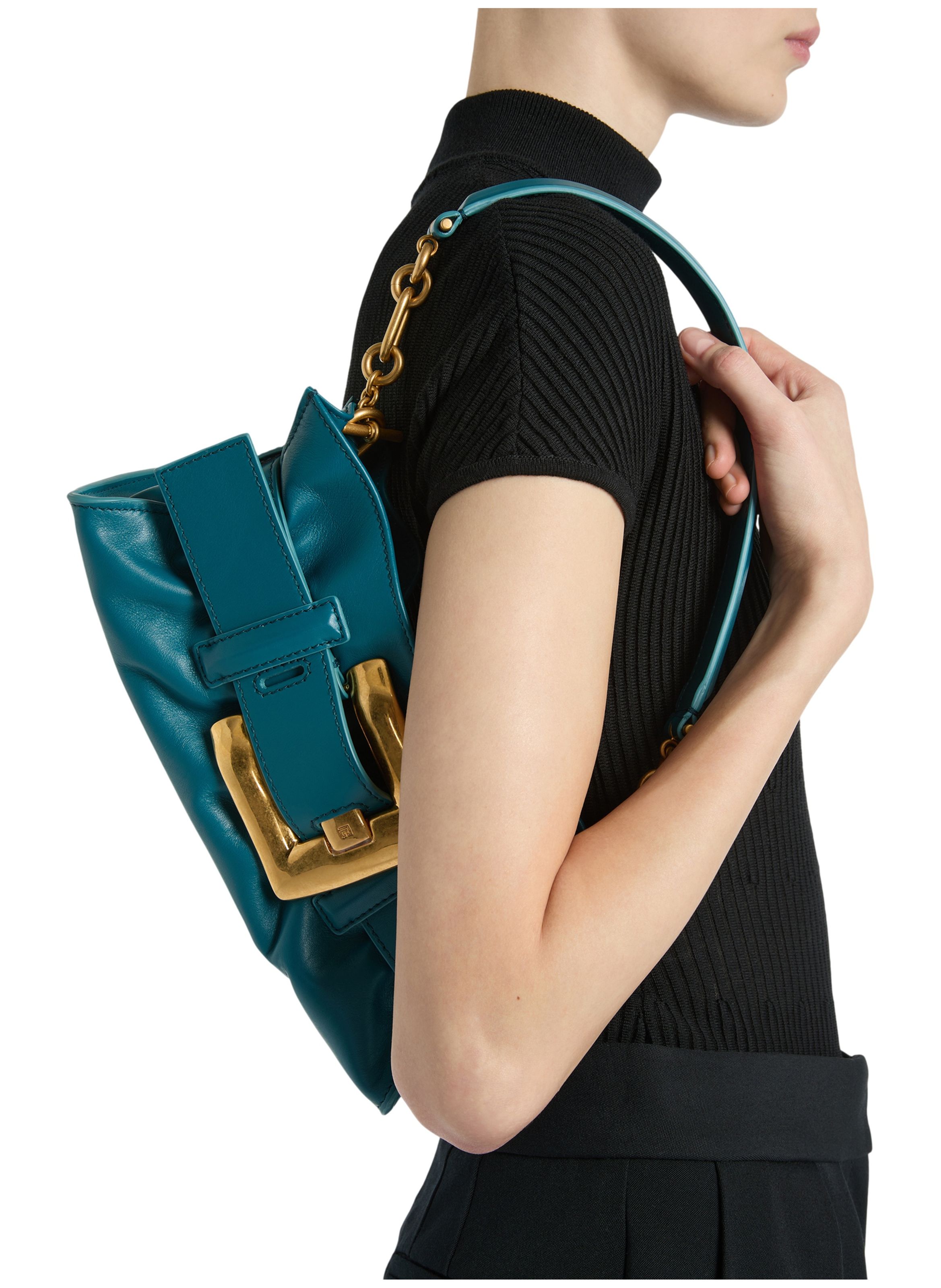 Sac anthem mini en cuir lisse BALMAIN Bleu