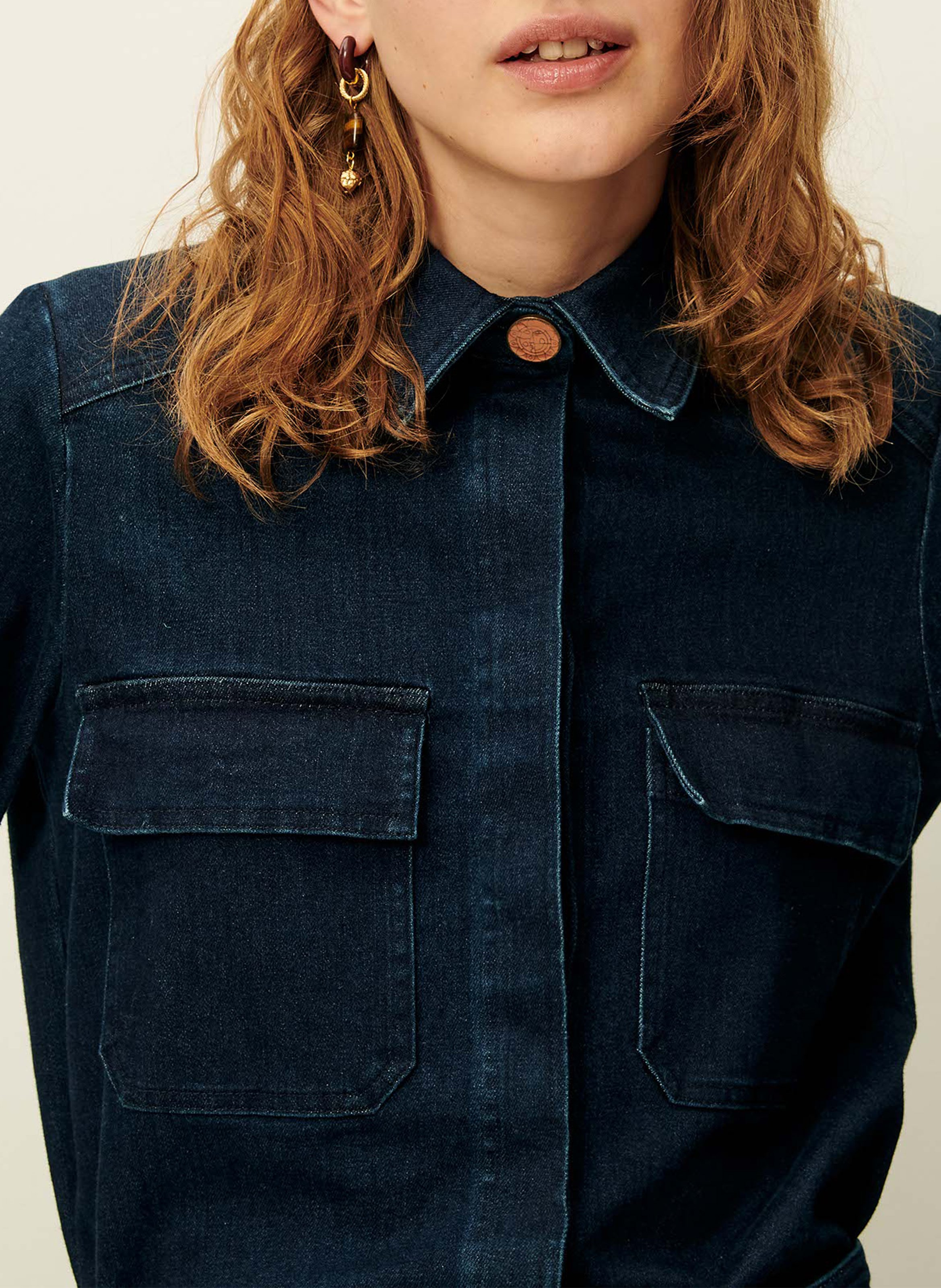Veste courte droite en denim de coton léger guggen SESSUN Bleu