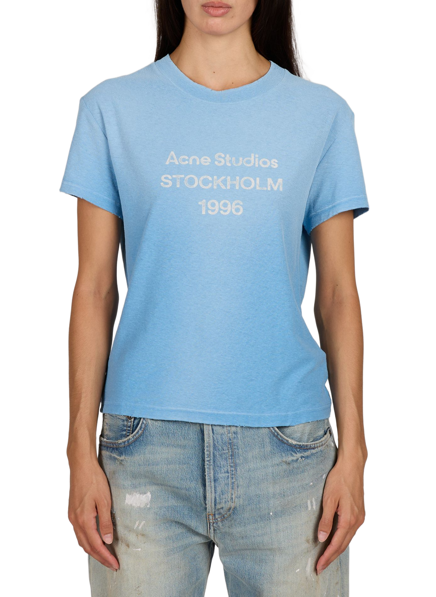 Round neck T-shirt with logo in blended cotton ACNE STUDIOS Blue