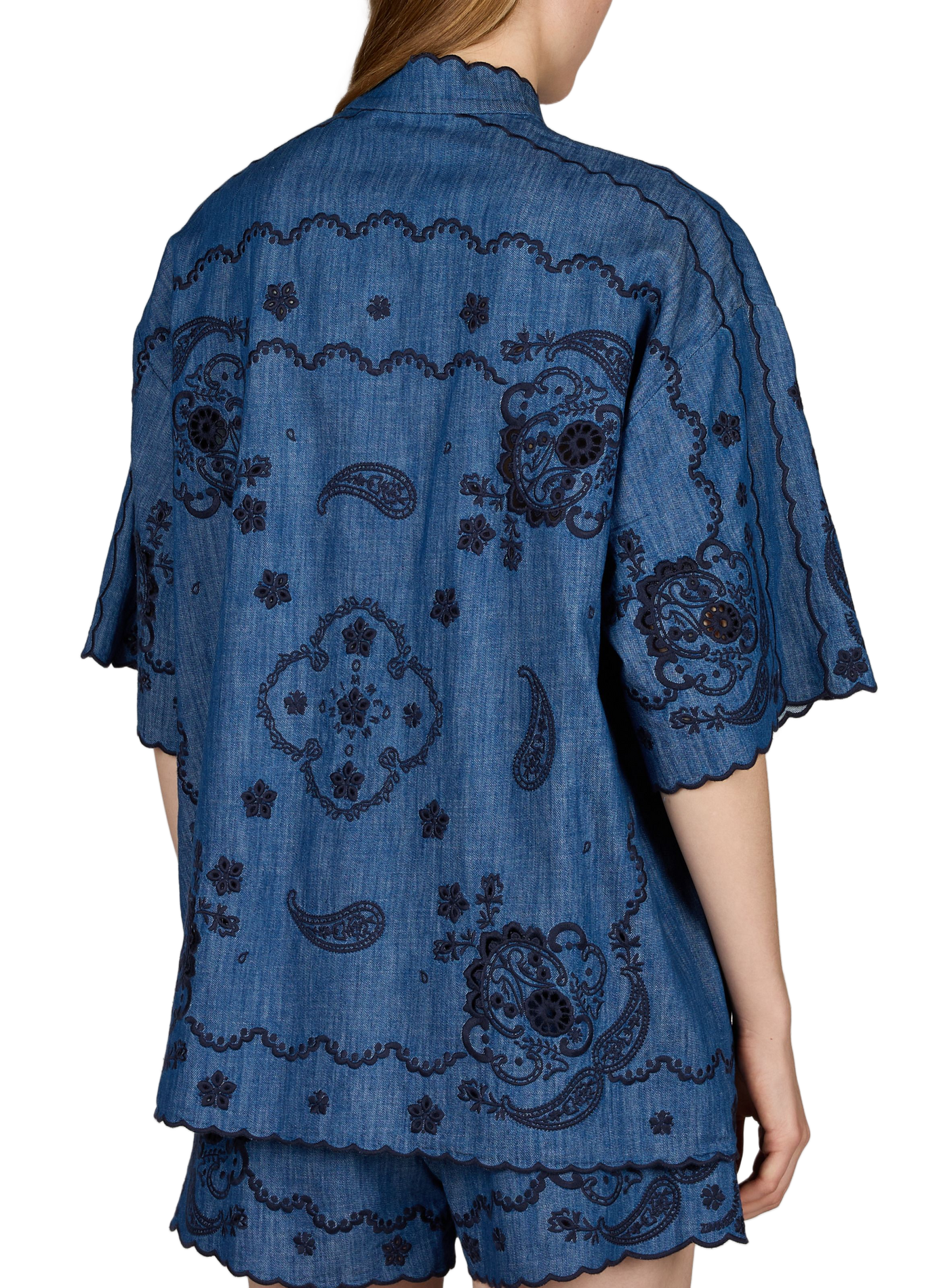 Bluse mit Kaschmir-Stickerei und gesäumten Kanten aus Baumwolle ZIMMERMANN Blau