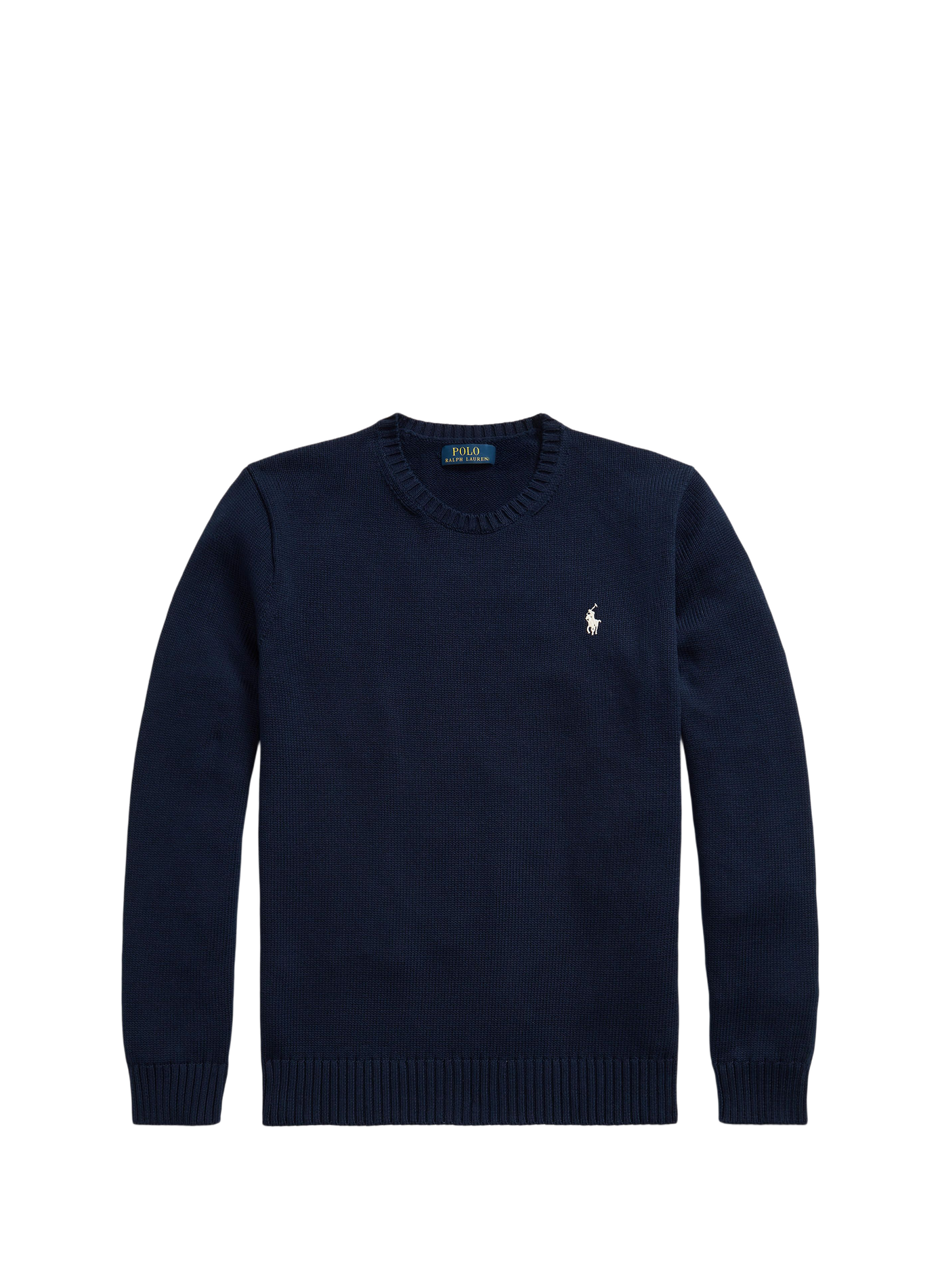 Pull côtelé à col rond en coton POLO RALPH LAUREN Bleu