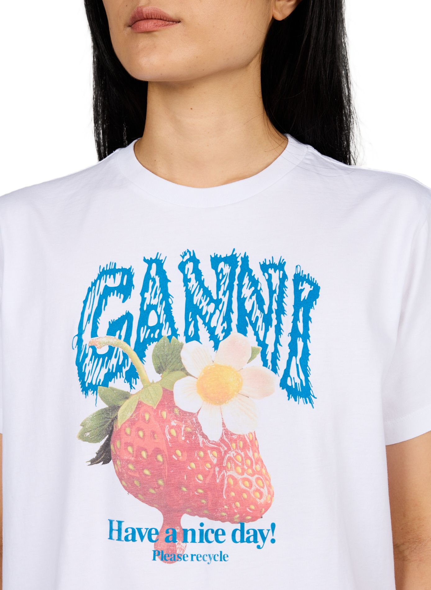 Bedrucktes gerades Baumwoll-T-Shirt GANNI Weiss
