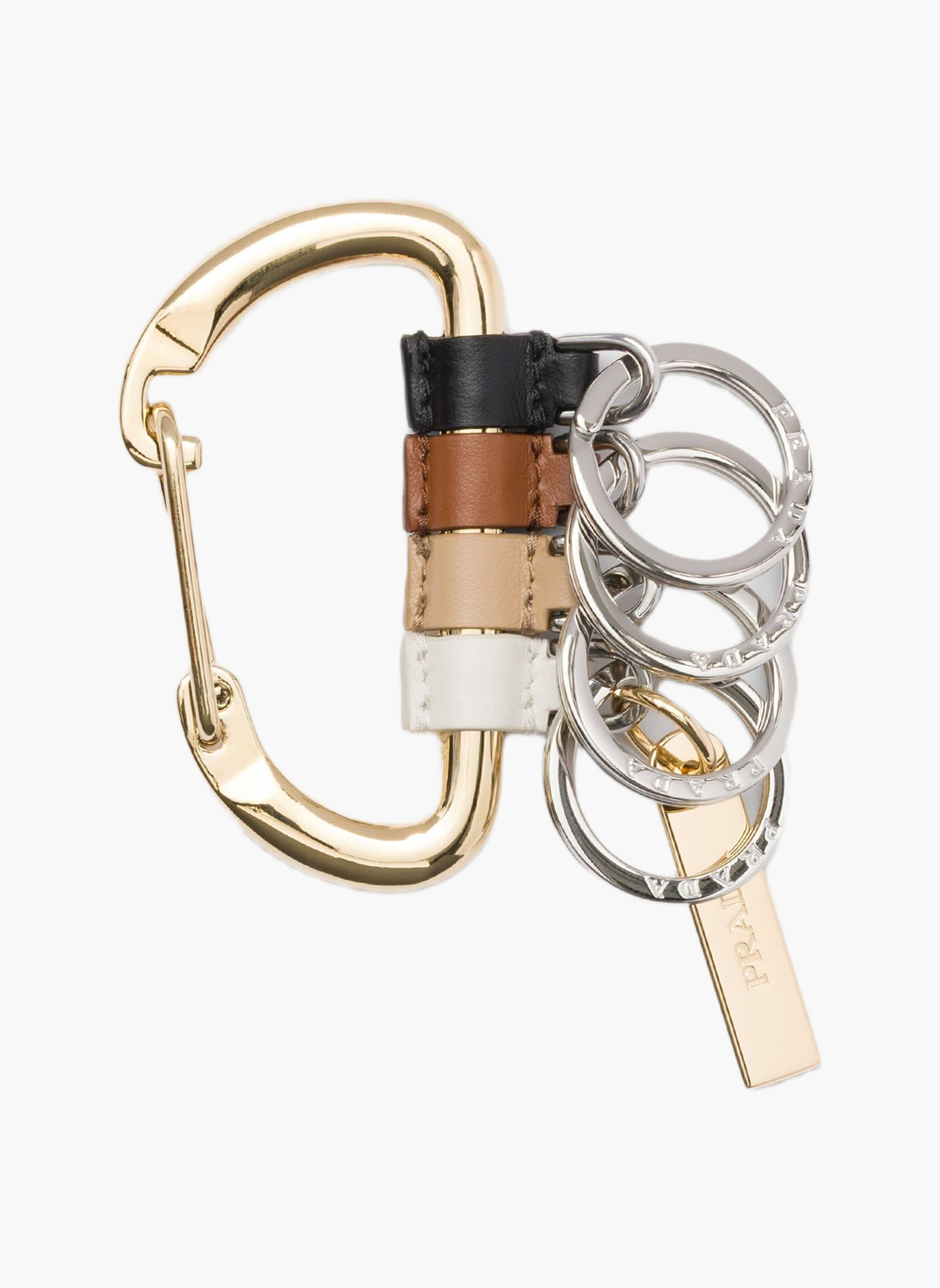 Porte-clés en cuir et métal PRADA Noir