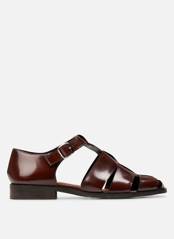 Sandales plates en cuir glacé agosta Marron by JONAK JONAK Sandales plates en cuir glacé agosta Marron