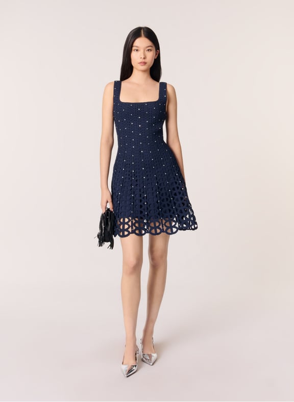 Robe courte col carré à strass Bleu by MAJE MAJE Robe courte col carré à strass Bleu