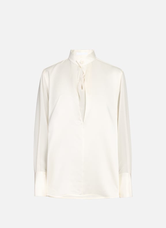 Blouse décontractée à col bénitier en soie Blanc by HELMUT LANG HELMUT LANG Blouse décontractée à col bénitier en soie Blanc