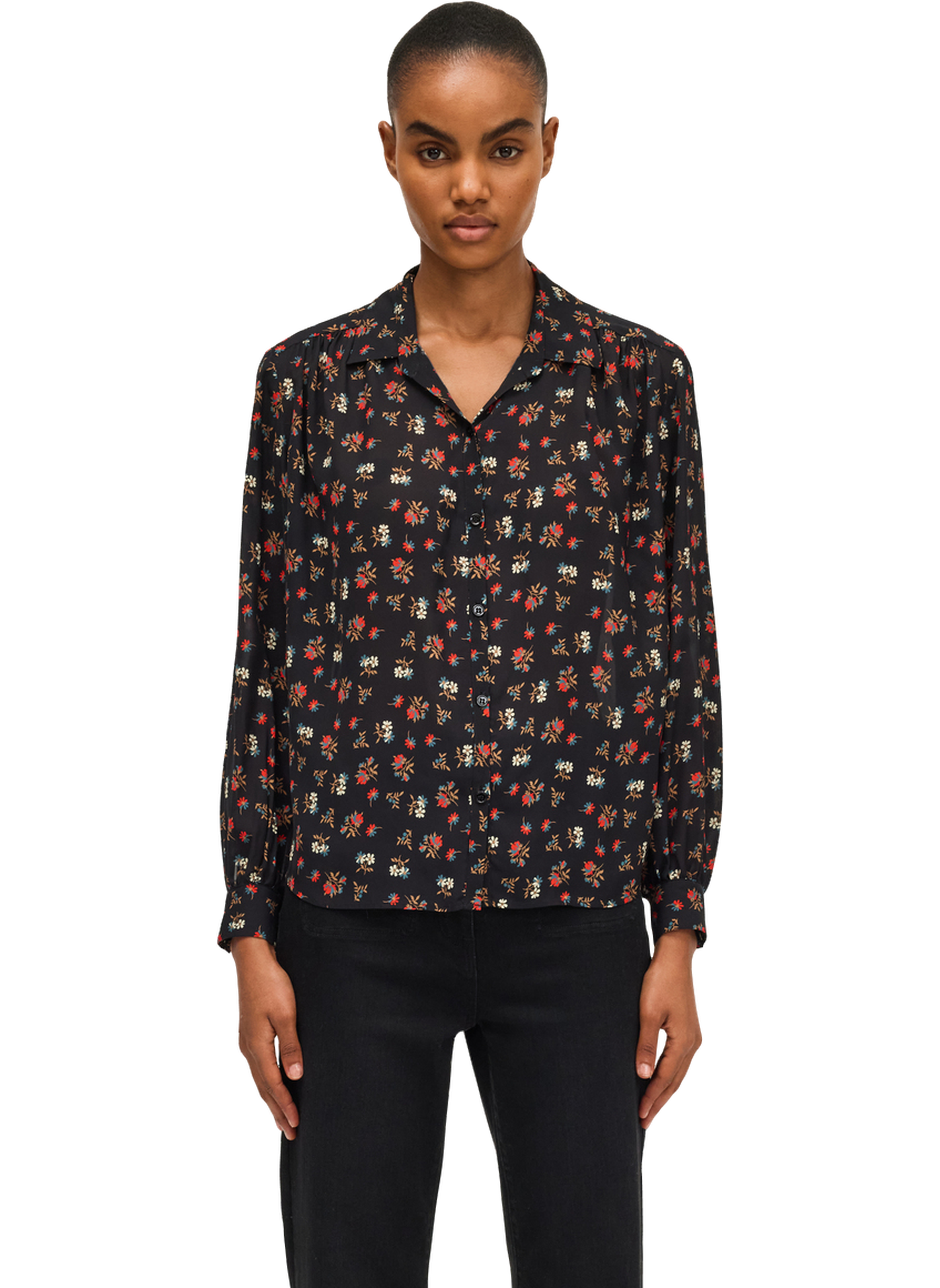 Chemise fine à fleurs contrastées - abelline PABLO Noir