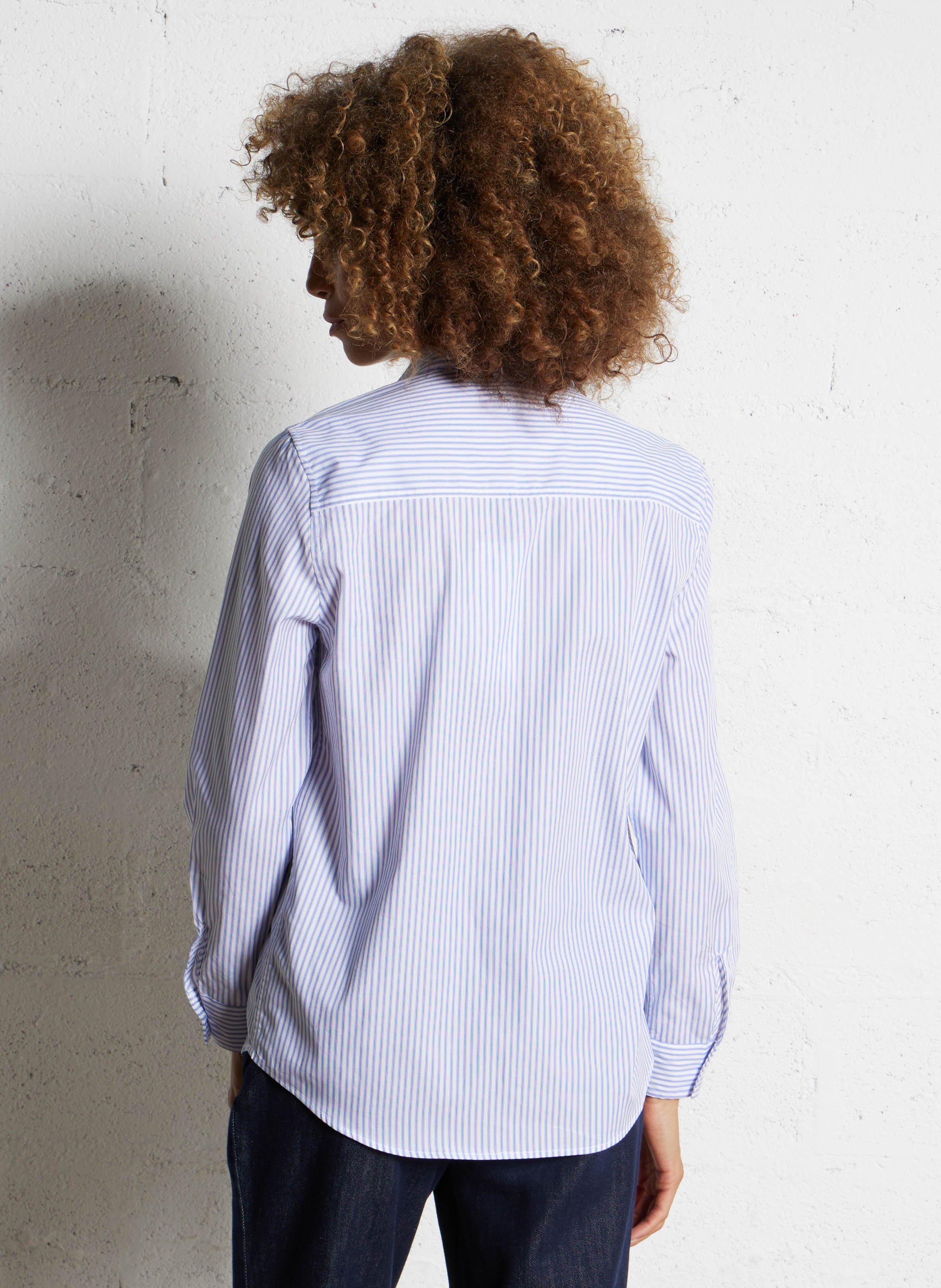 Chemise droite en coton rayé IKKS Bleu