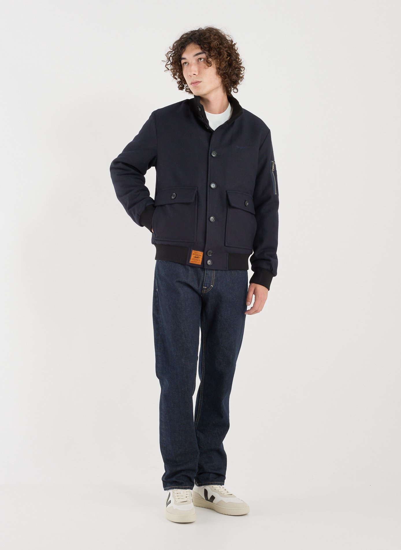 Blouson uni en laine mélangée BOMBERS ORIGINAL Bleu