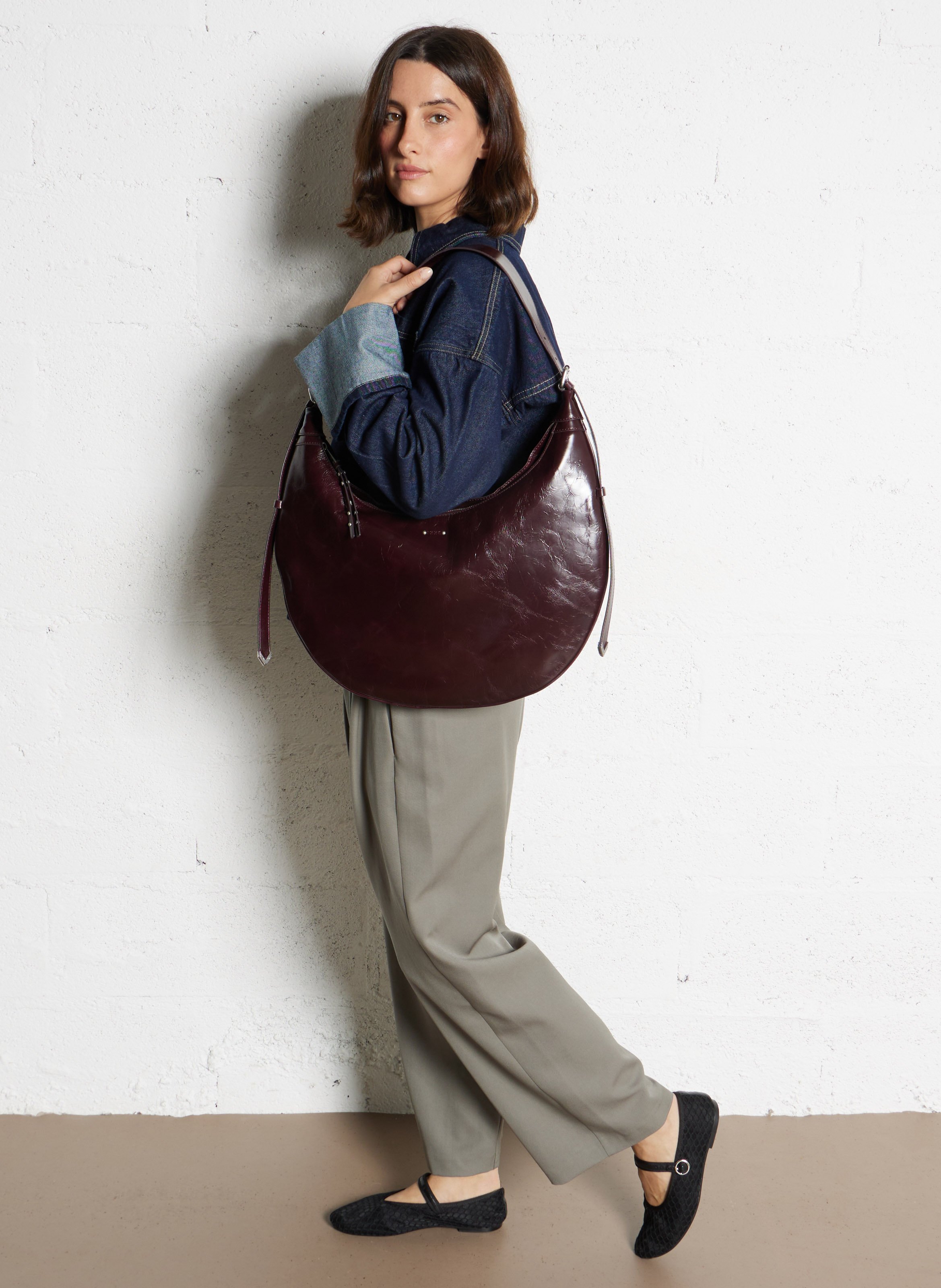 Sac demi-lune en cuir allane IKKS Violet