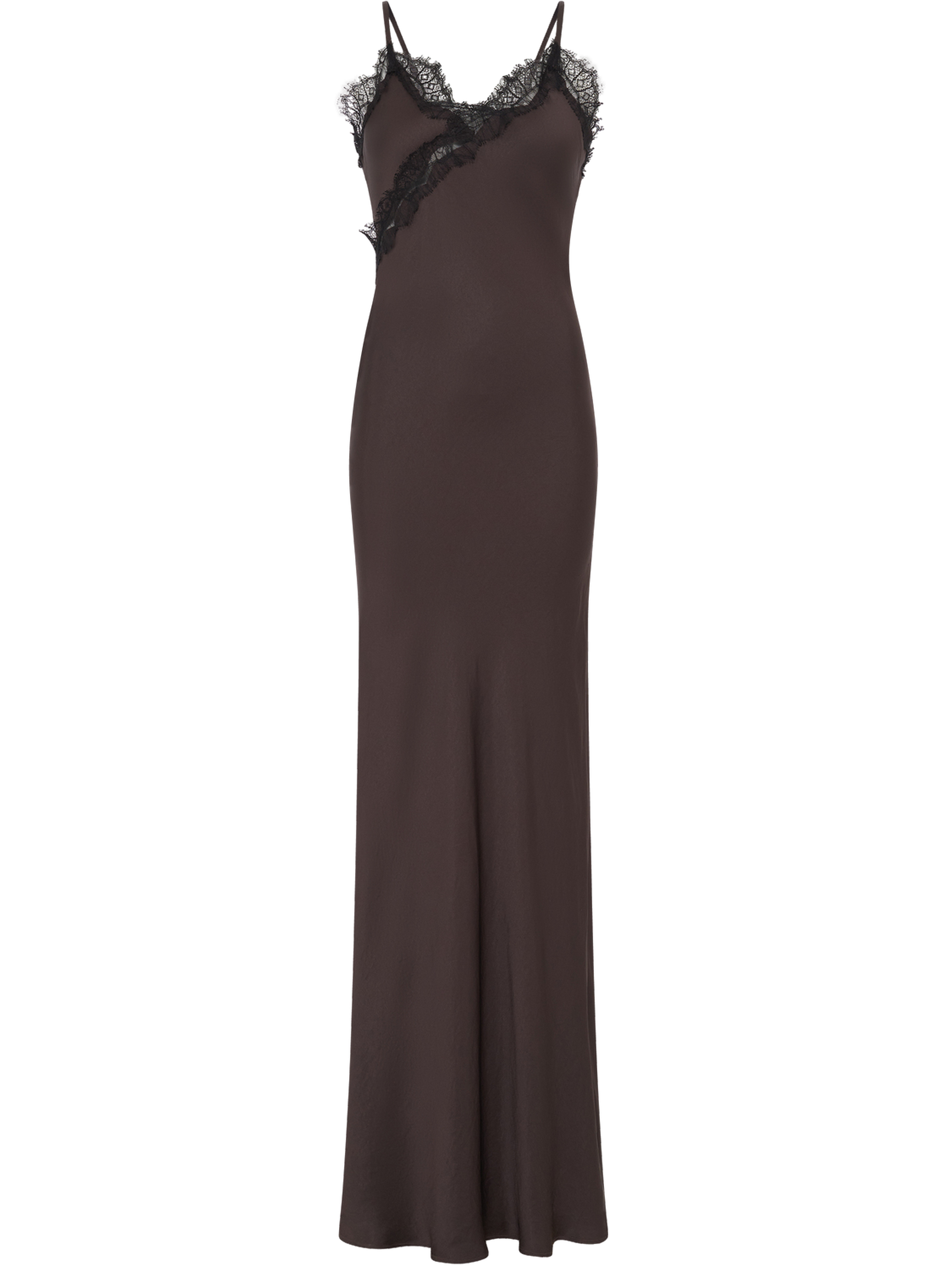 Robe longue à fines bretelles et dentelle - lou GERARD DAREL Marron
