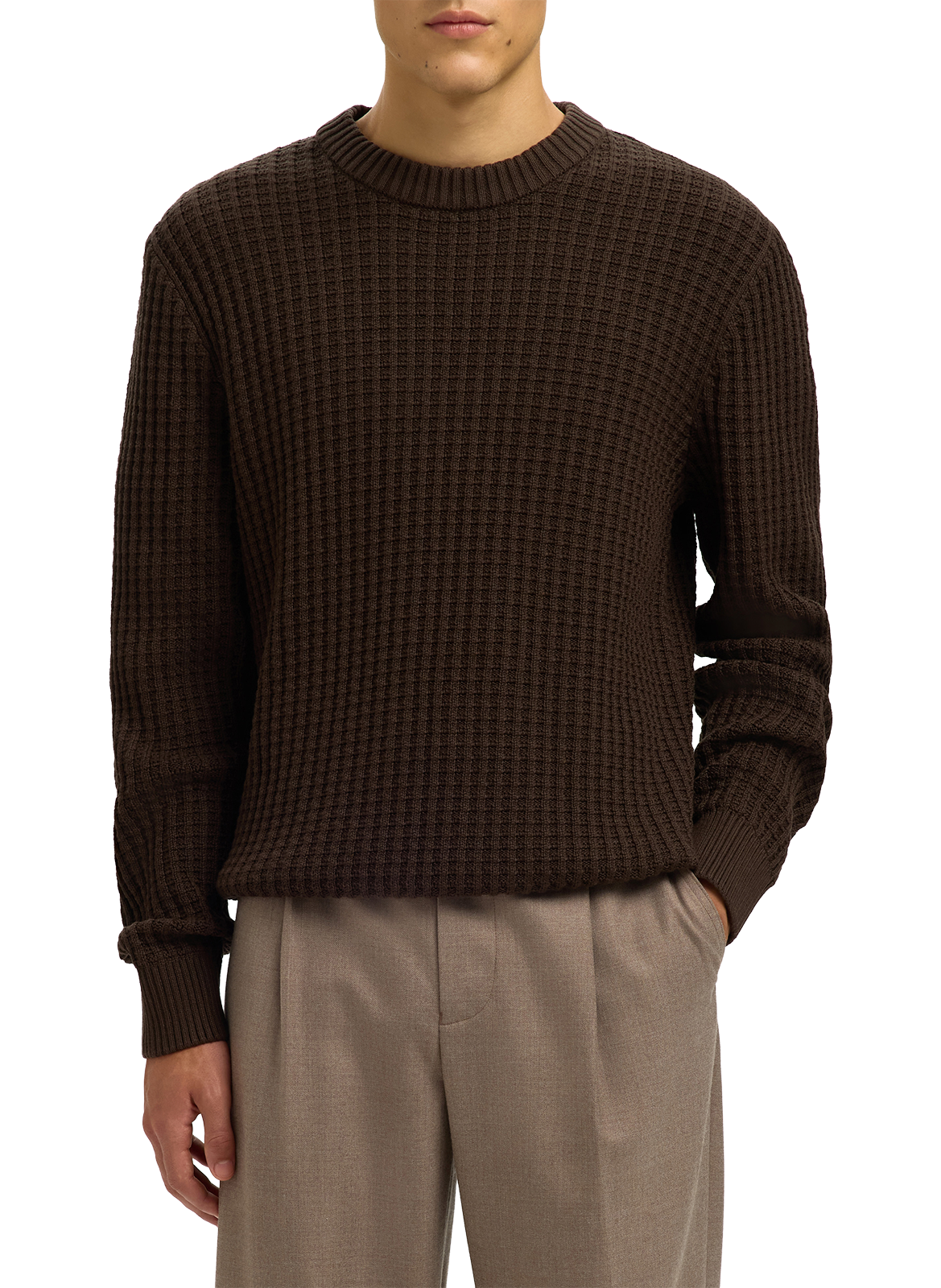 Pull col rond en coton SELECTED Marron
