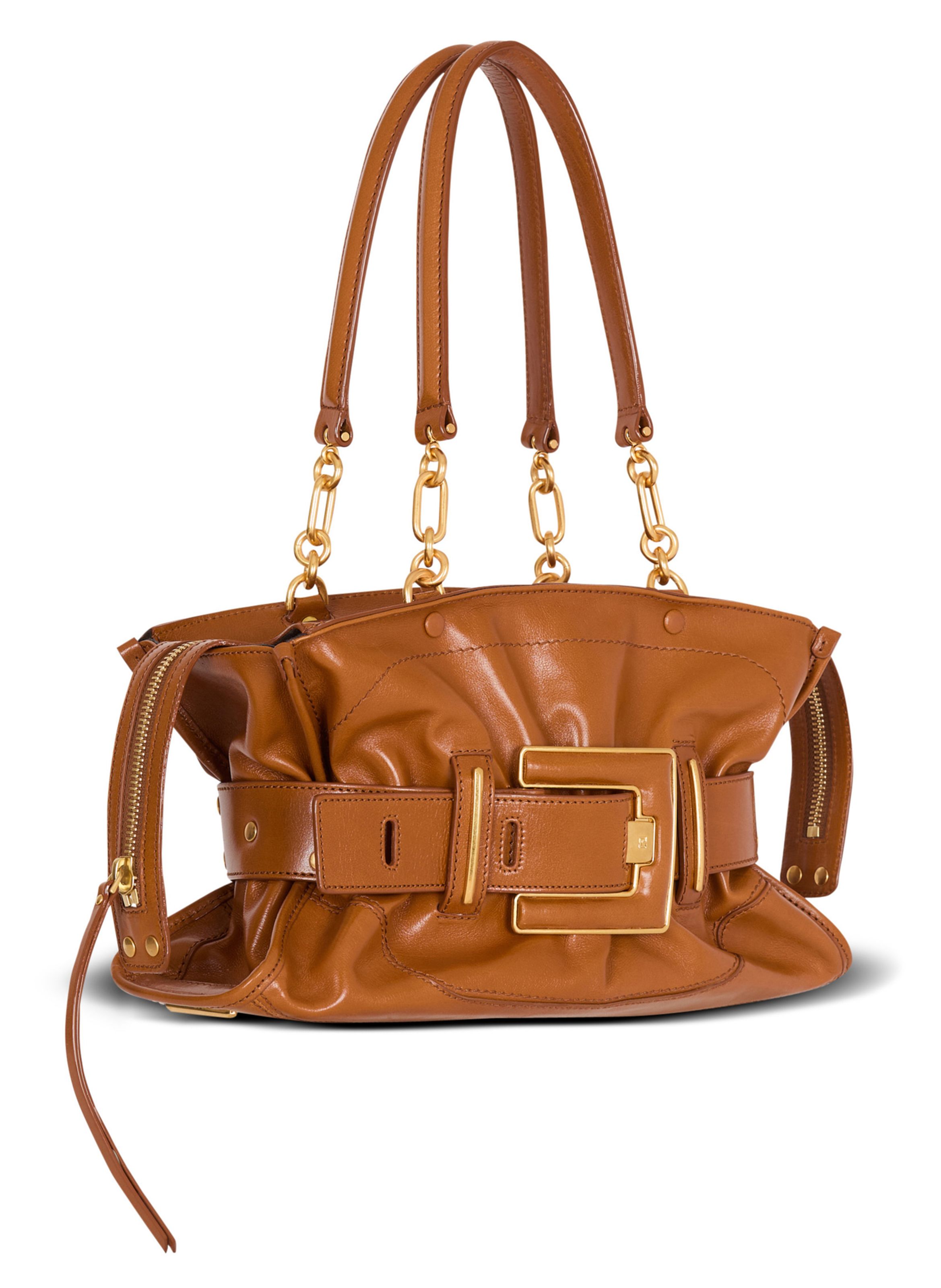 Sac anthem en cuir de veau BALMAIN Marron