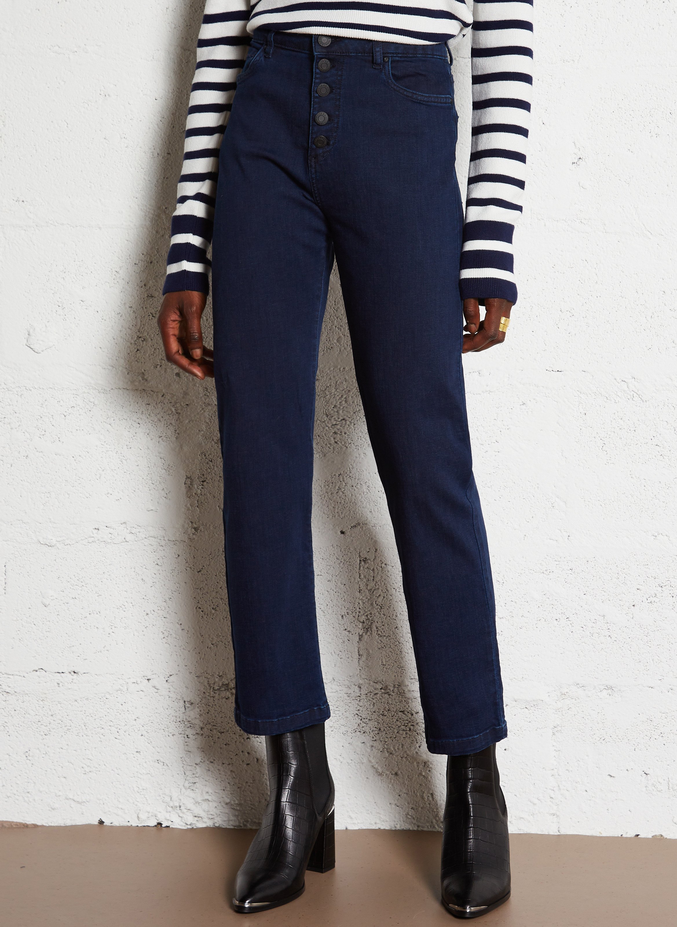 Jean droit cropped en coton mélangé janis IKKS Bleu