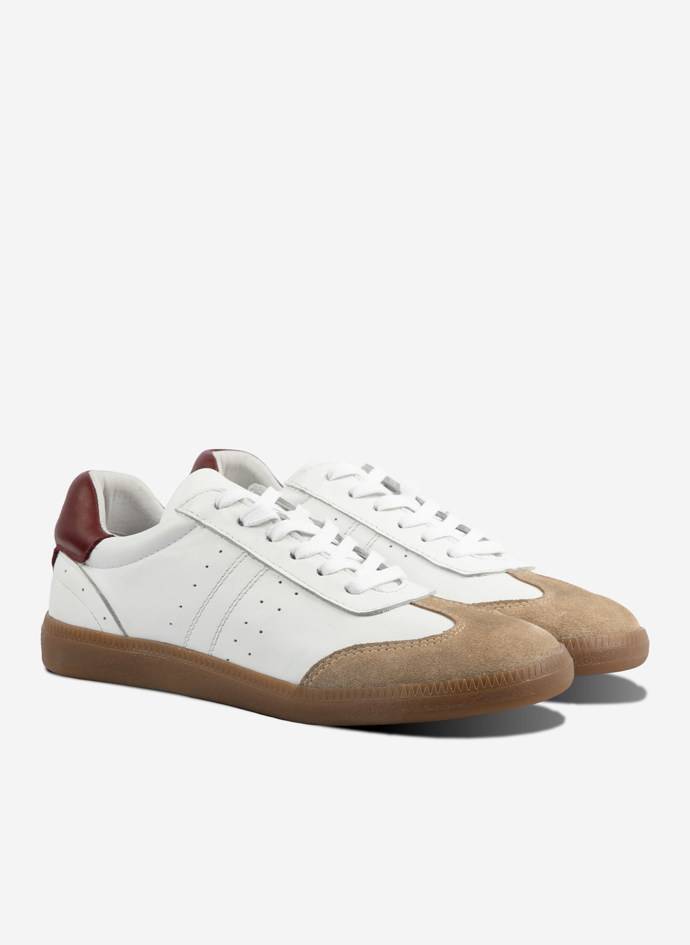 Tennis lacet alba cuir lisse blanc camel JULES & JENN Multicolore