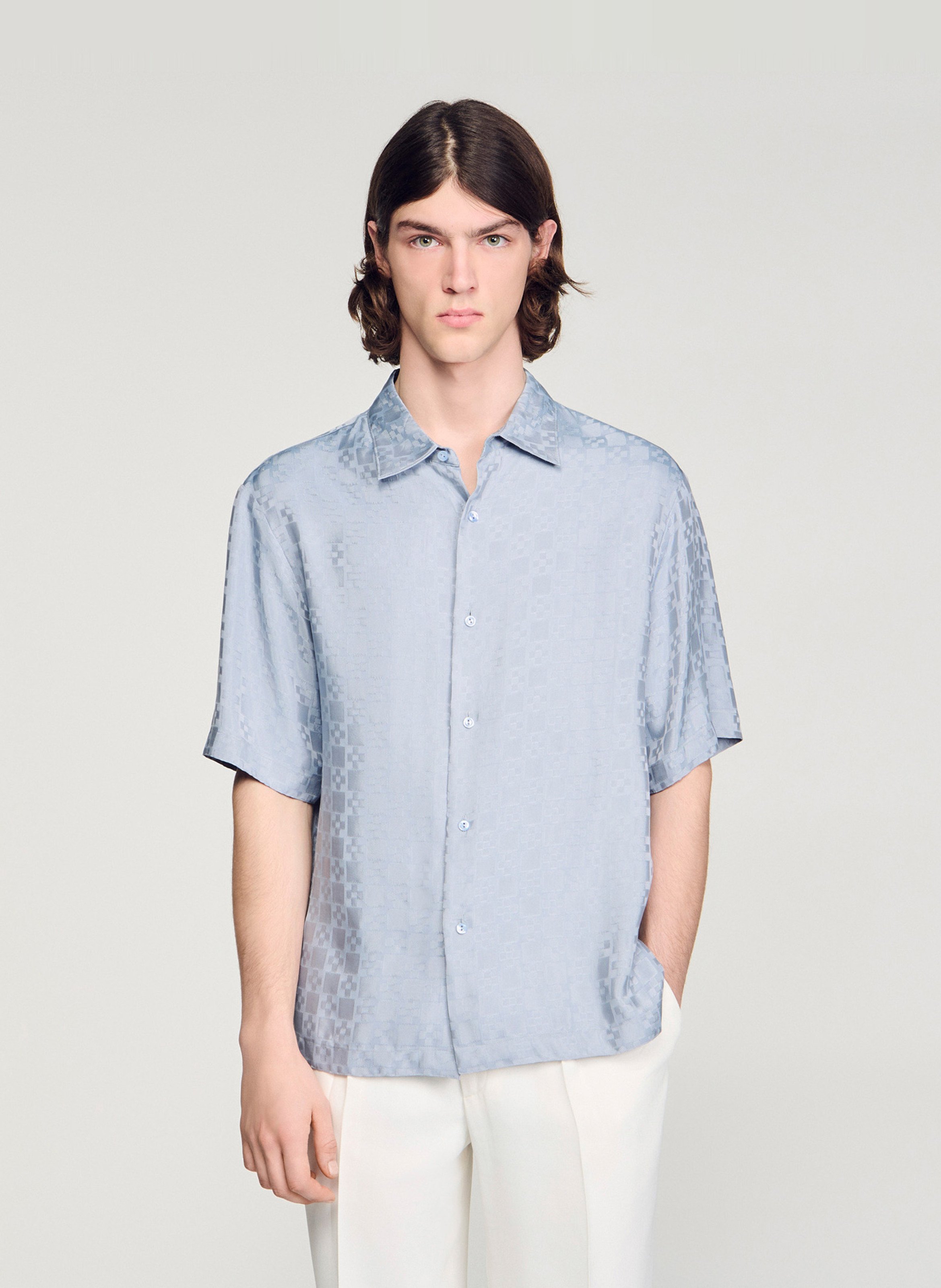 Chemise droite col classique à carreaux SANDRO Bleu