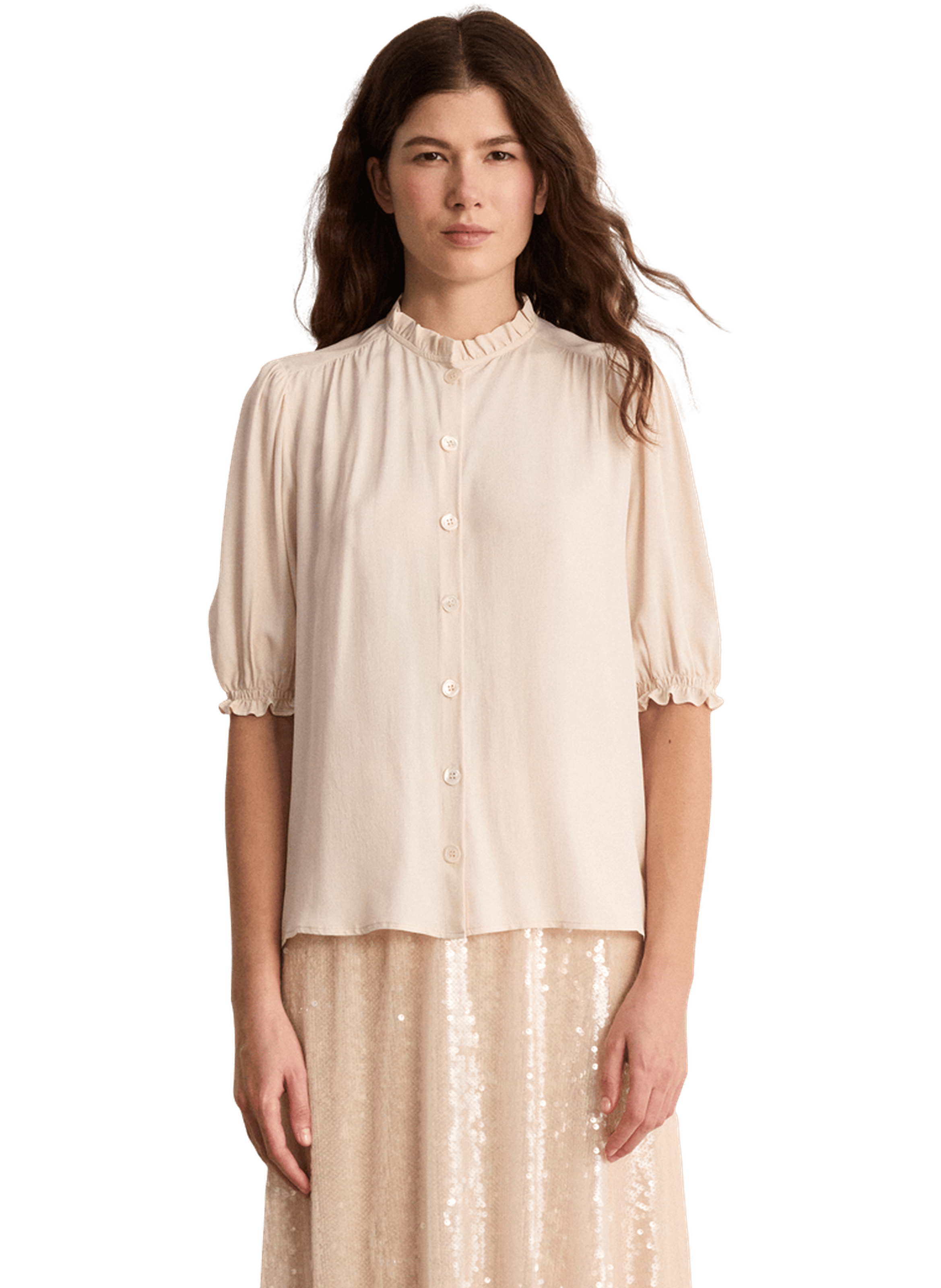Blouse fluide boutonnée et volantée - clementine PABLO Beige