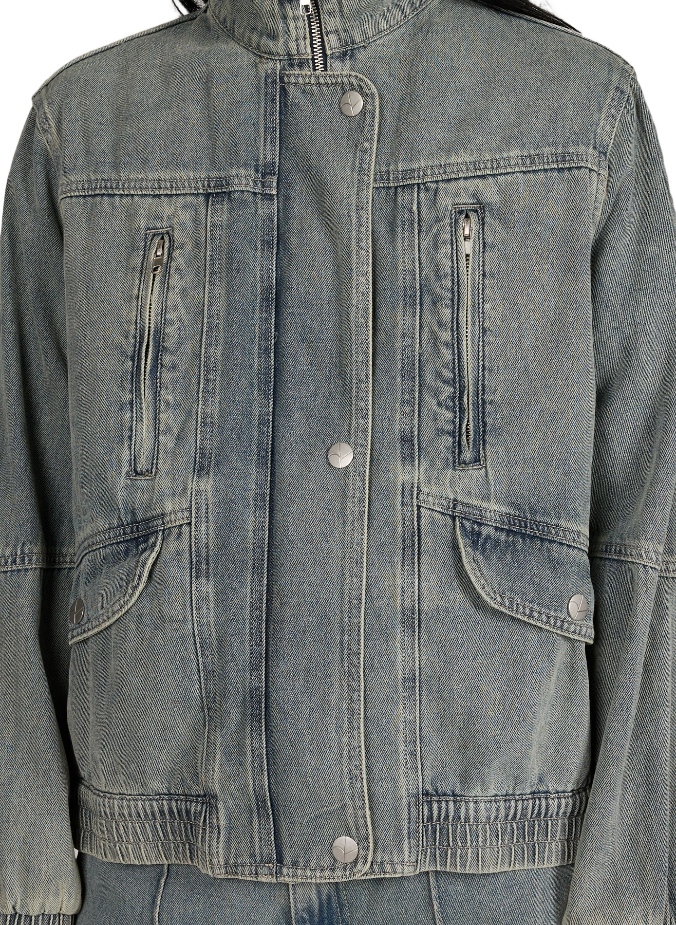 Jacket with high collar in cotton denim ROUGE EDIT Blue