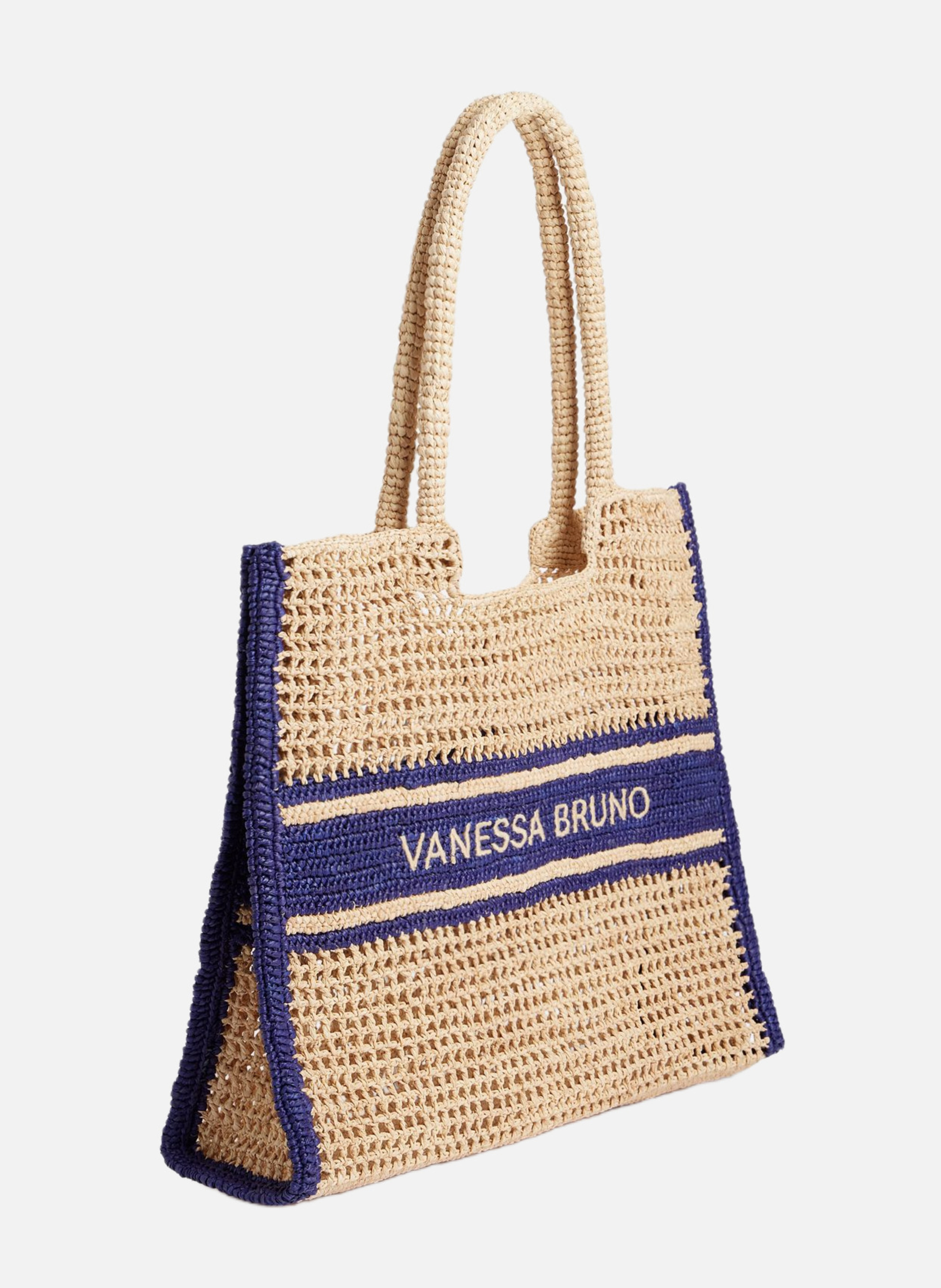 Grand panier en raphia avec rayures VANESSA BRUNO Bleu